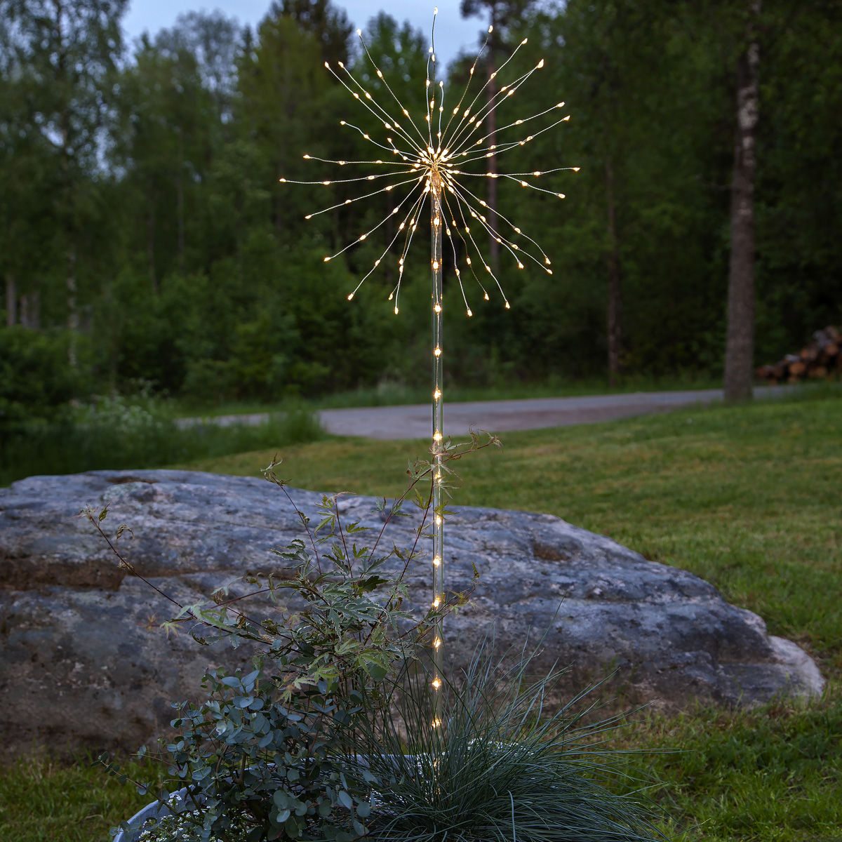 LED Dekostab "Firework" - H: 100cm - 152 warmweiße LED - Batteriebetrieb - 8 Funktionen - outdoor