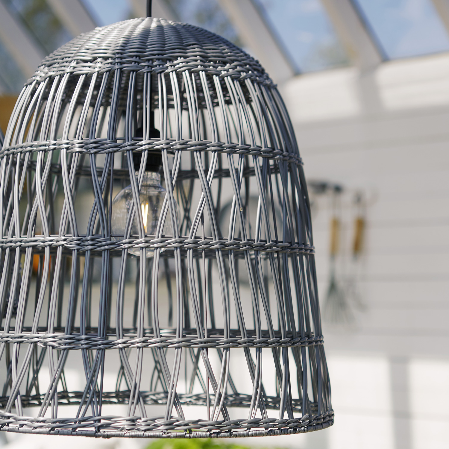 Lampenschirm BELL wetterfest - Rattan-Optik - für E27 Fassungen - D: 48cm/H: 50cm - grau