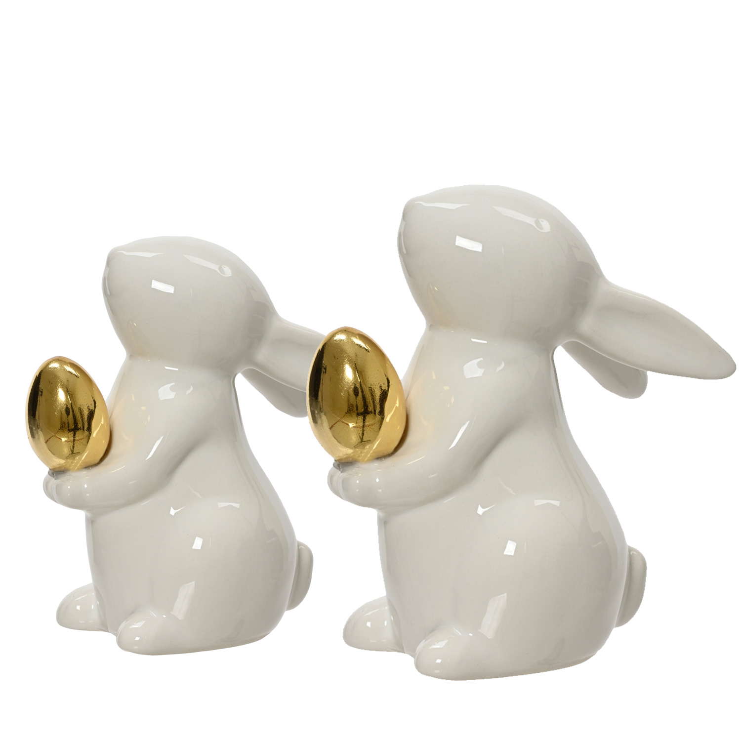 Hase mit goldenem Ei - Osterhase - Dekofigur - H: 13cm - Dolomit - weiß