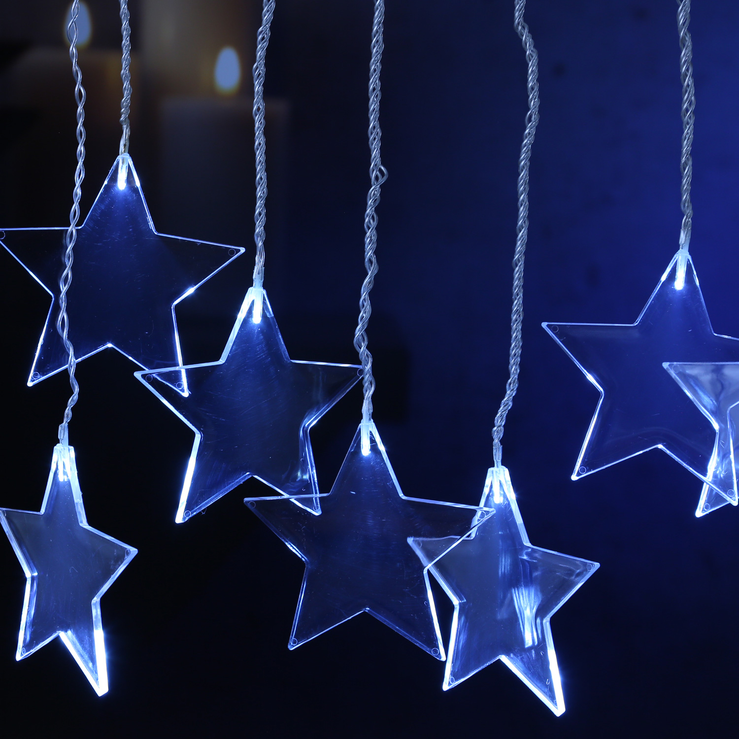 LED Lichtervorhang STERN - 8 kaltweiße LED - L: 0,9m - Timer - Batterie - Haken/Saugnäpfe - Außen LED Lichtervorhang STERN - 8 kaltweiße LED - L: 0,9m - Timer - Batterie - Haken/Saugnäpfe - Außen