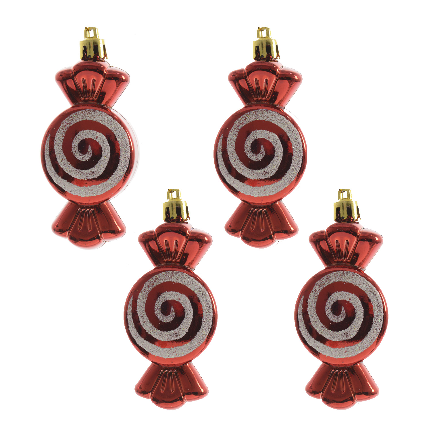 Weihnachtsbaumschmuck Bonbon - bruchfest - inkl. Aufhänger - H: 8cm - rot, weiß - 4er Set Weihnachtsbaumschmuck Bonbon - bruchfest - inkl. Aufhänger - H: 8cm - rot, weiß - 4er Set