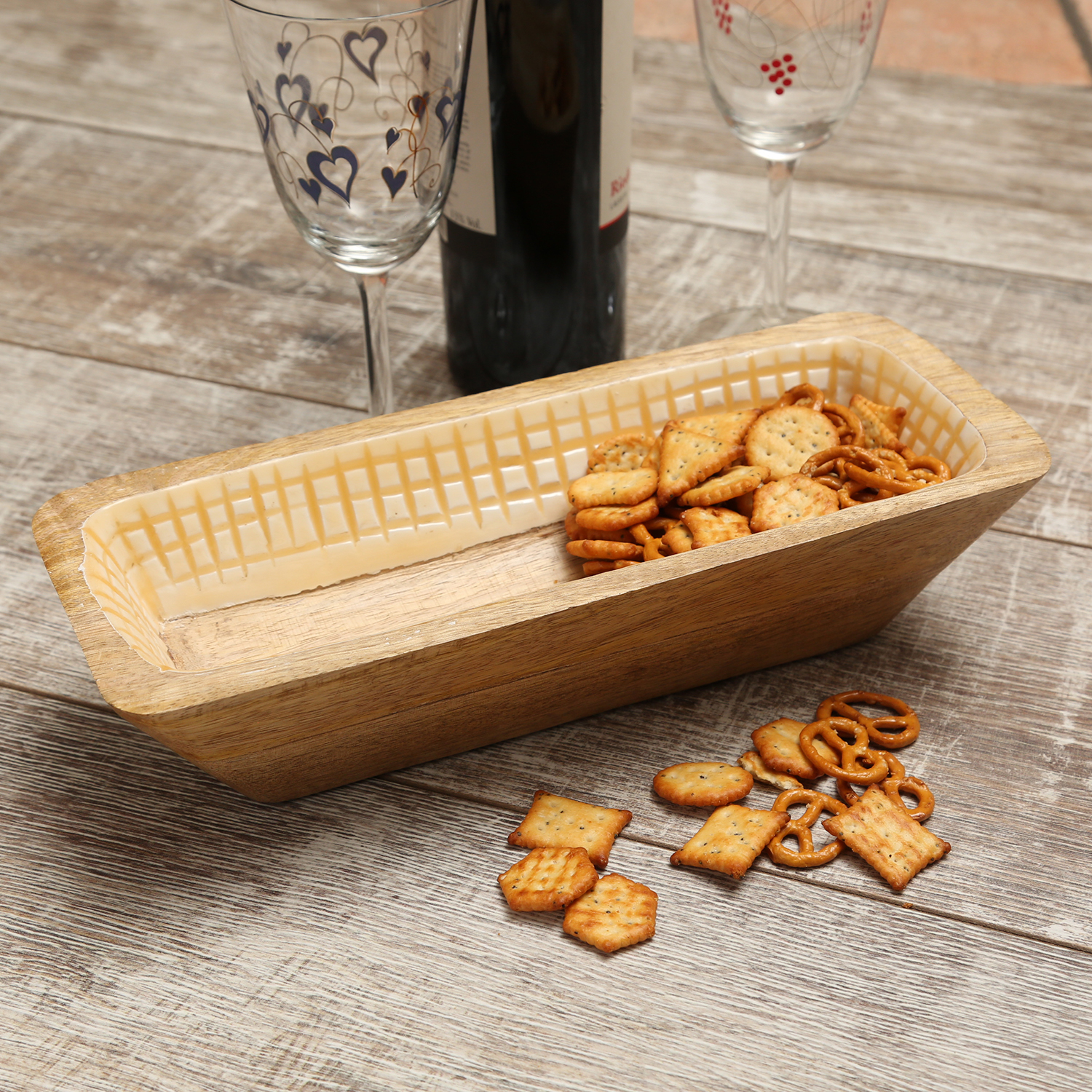 Dekoschale - rechteckig - Mangoholz - L: 30cm - H: 8cm - natur, terracotta Dekoschale - rechteckig - Mangoholz - L: 30cm - H: 8cm - natur, terracotta