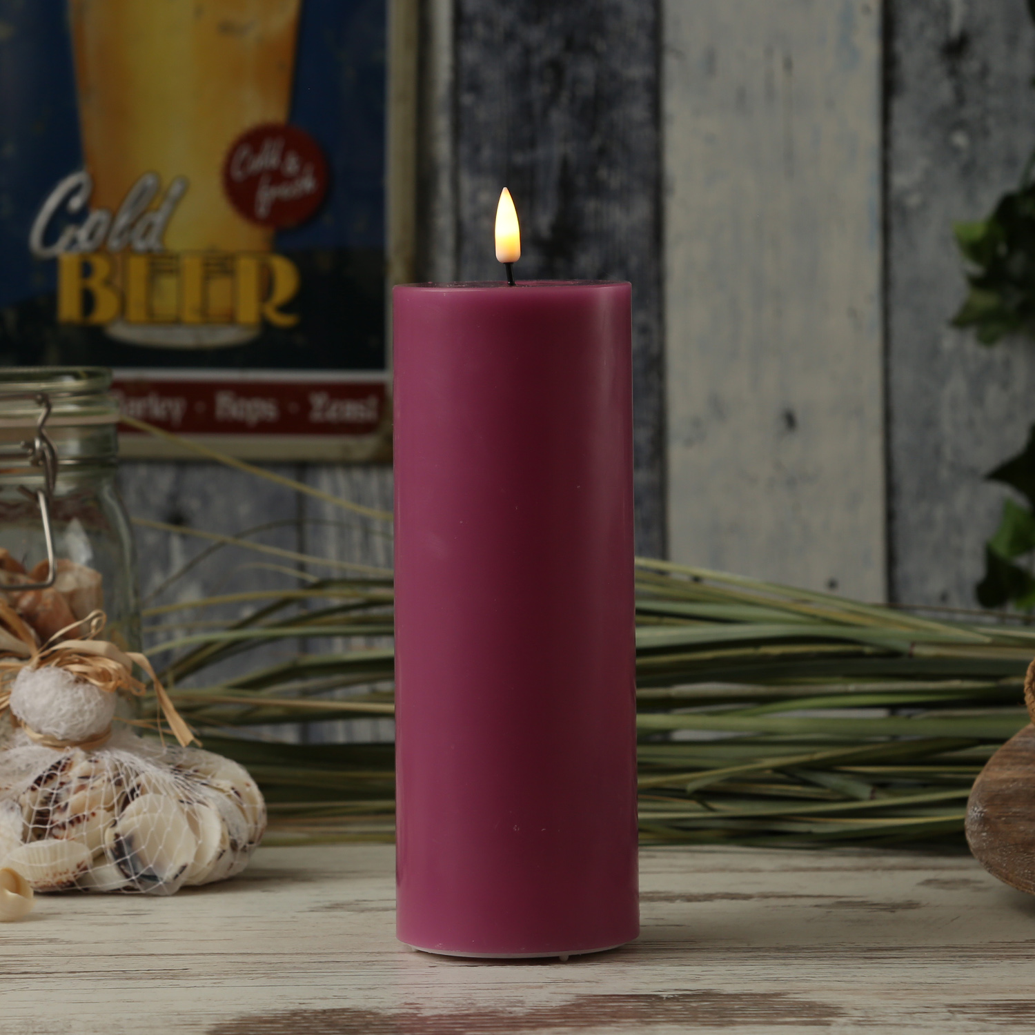 LED Stumpenkerze MIA - Echtwachs - realistische 3D Flamme - H: 20cm - D: 7,5cm - malve LED Stumpenkerze MIA - Echtwachs - realistische 3D Flamme - H: 20cm - D: 7,5cm - malve