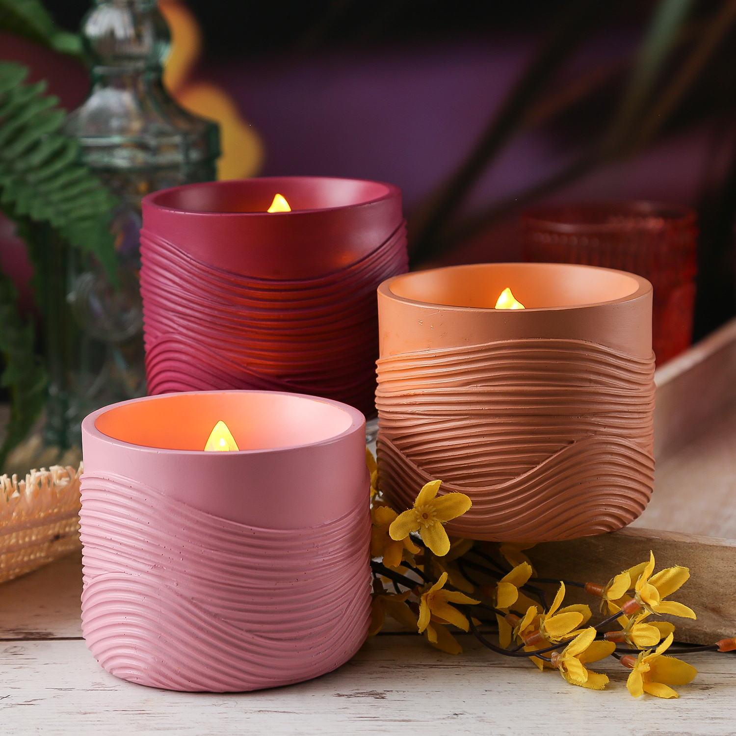 LED Solar Windlicht - Wellenmuster - flackernd - Lichtsensor - H: 8cm - für Außen - rosa LED Solar Windlicht - Wellenmuster - flackernd - Lichtsensor - H: 8cm - für Außen - rosa