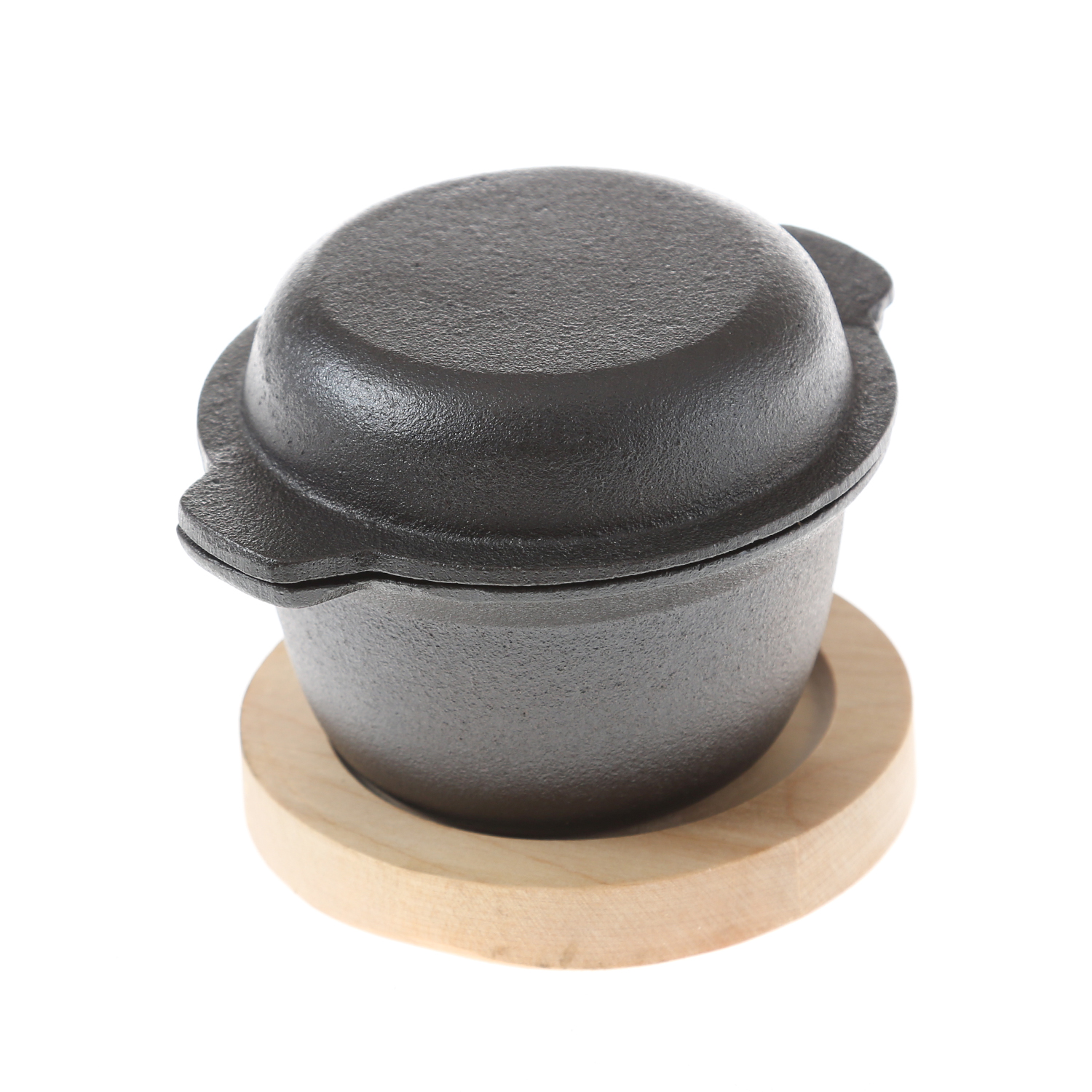 Gusstöpfchen mit Deckel und Holzuntersetzen - D: 10cm - H: 9cm - Inhalt: 0,3L