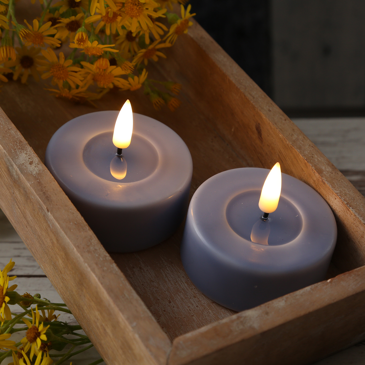 LED Teelichter MIA - Kunststoff - realistische 3D Flamme - D: 6,1cm - hellblau - 2 Stk. LED Teelichter MIA - Kunststoff - realistische 3D Flamme - D: 6,1cm - hellblau - 2 Stk.