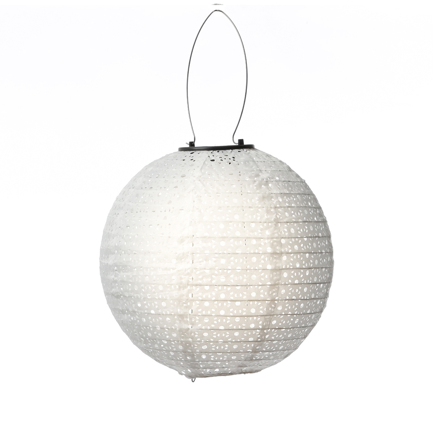 LED Solar Lampion - mit Blumenmuster - warmweiße LED - H: 25cm - D: 25cm - Lichtsensor - weiß