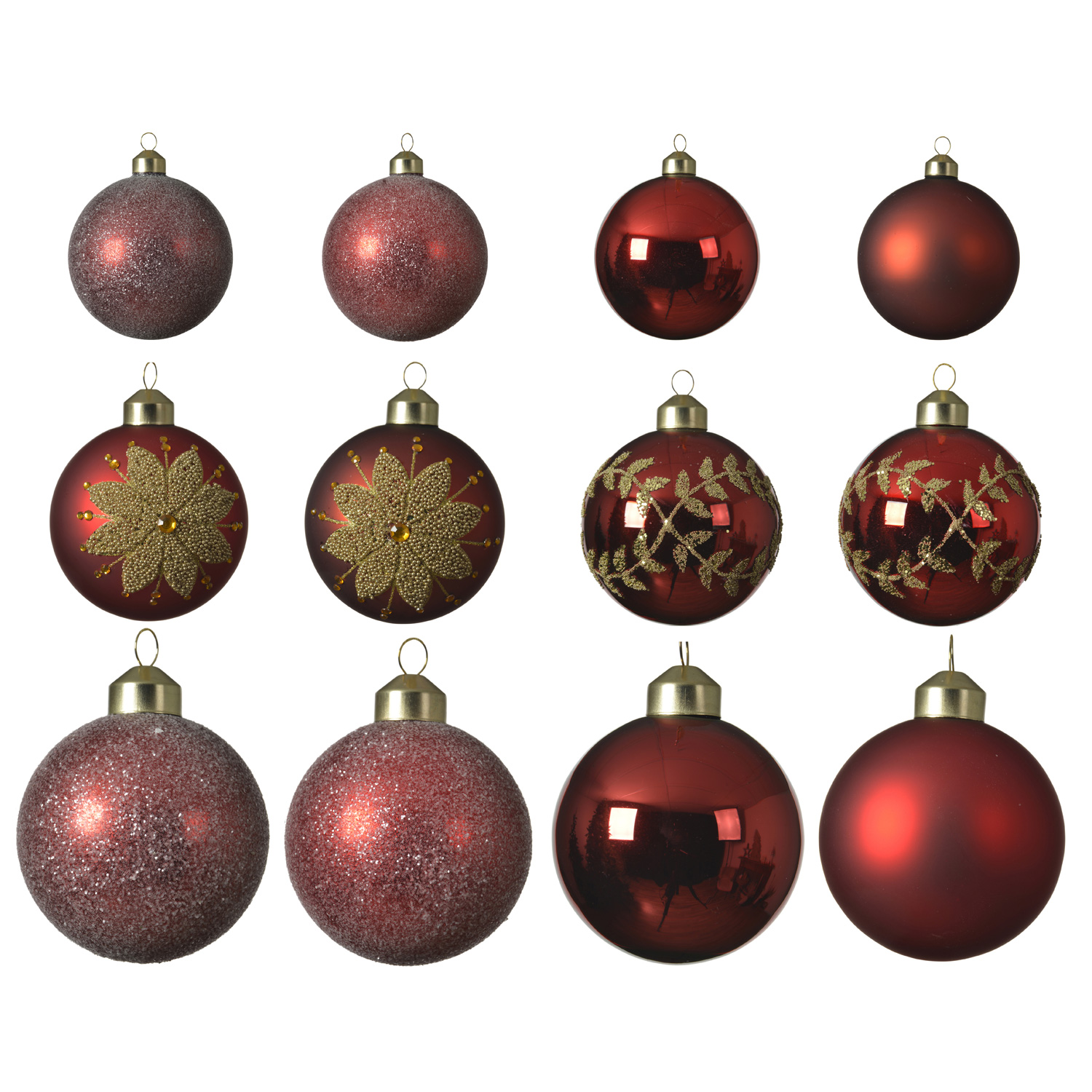 Christbaumkugel - Weihnachtskugel - Glas - 3 Größen - glänzend, matt und glitzernd - rot - 12er Set Christbaumkugel - Weihnachtskugel - Glas - 3 Größen - glänzend, matt und glitzernd - rot - 12er Set