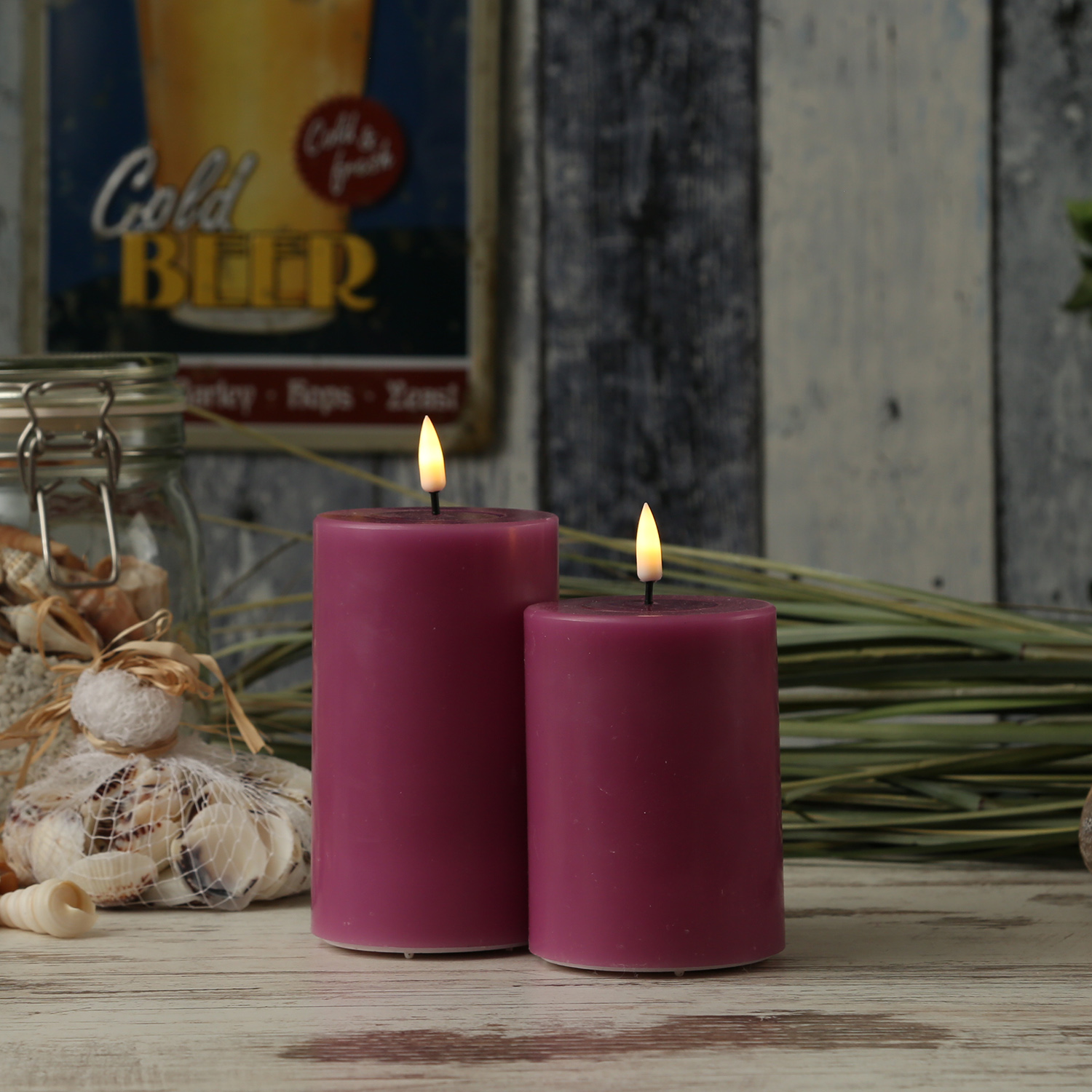 LED Stumpenkerze MIA - Echtwachs - realistische 3D Flamme - H: 12,5cm - D: 7,5cm - malve LED Stumpenkerze MIA - Echtwachs - realistische 3D Flamme - H: 12,5cm - D: 7,5cm - malve