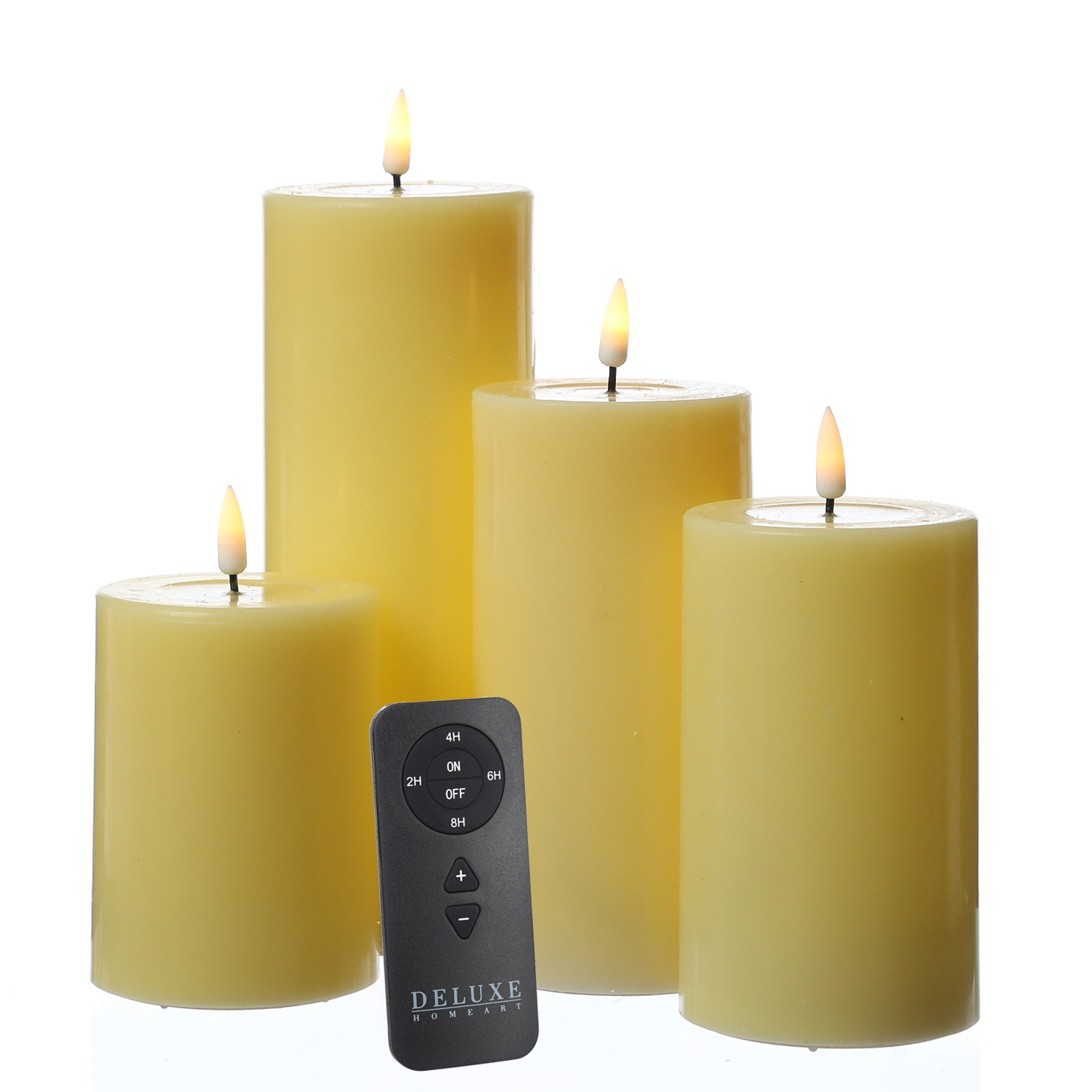 LED Kerzenset MIA - Echtwachs - 4 Größen - inkl. Batterien und Fernbedienung - gelb - 4er Set LED Kerzenset MIA - Echtwachs - 4 Größen - inkl. Batterien und Fernbedienung - gelb - 4er Set