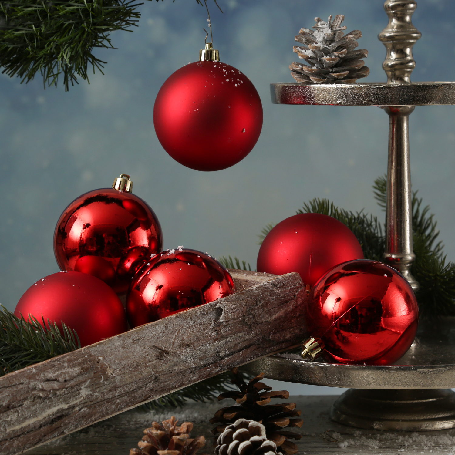 Christbaumkugeln - Weihnachtbaumskugeln - bruchfest - D: 8cm - glänzend/matt  - rot - 6er Set Christbaumkugeln - Weihnachtbaumskugeln - bruchfest - D: 8cm - glänzend/matt  - rot - 6er Set