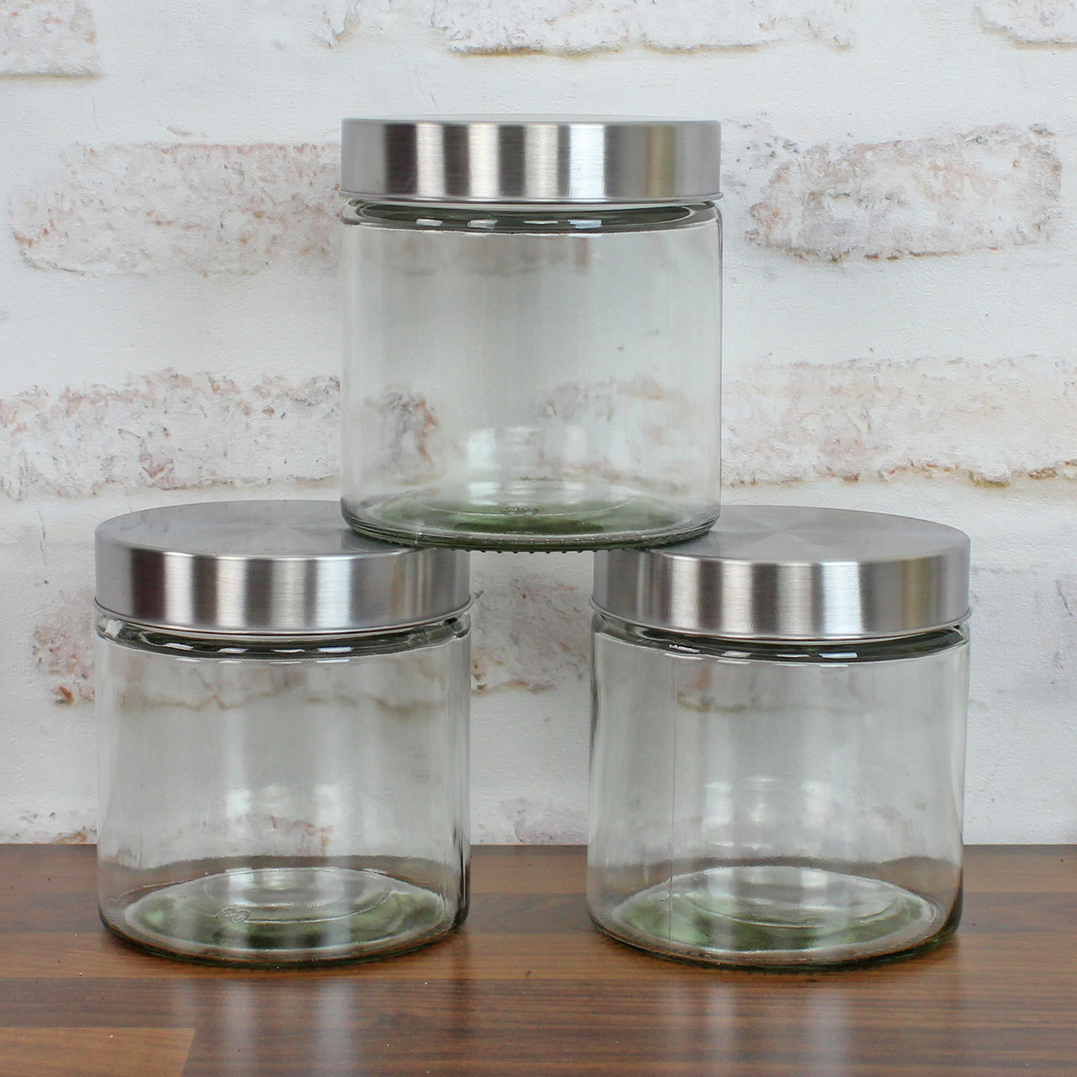 Vorratsdose S - Glas mit Edelstahldeckel - 0,85 Liter - D: 11cm - H: 12cm - 3er Set