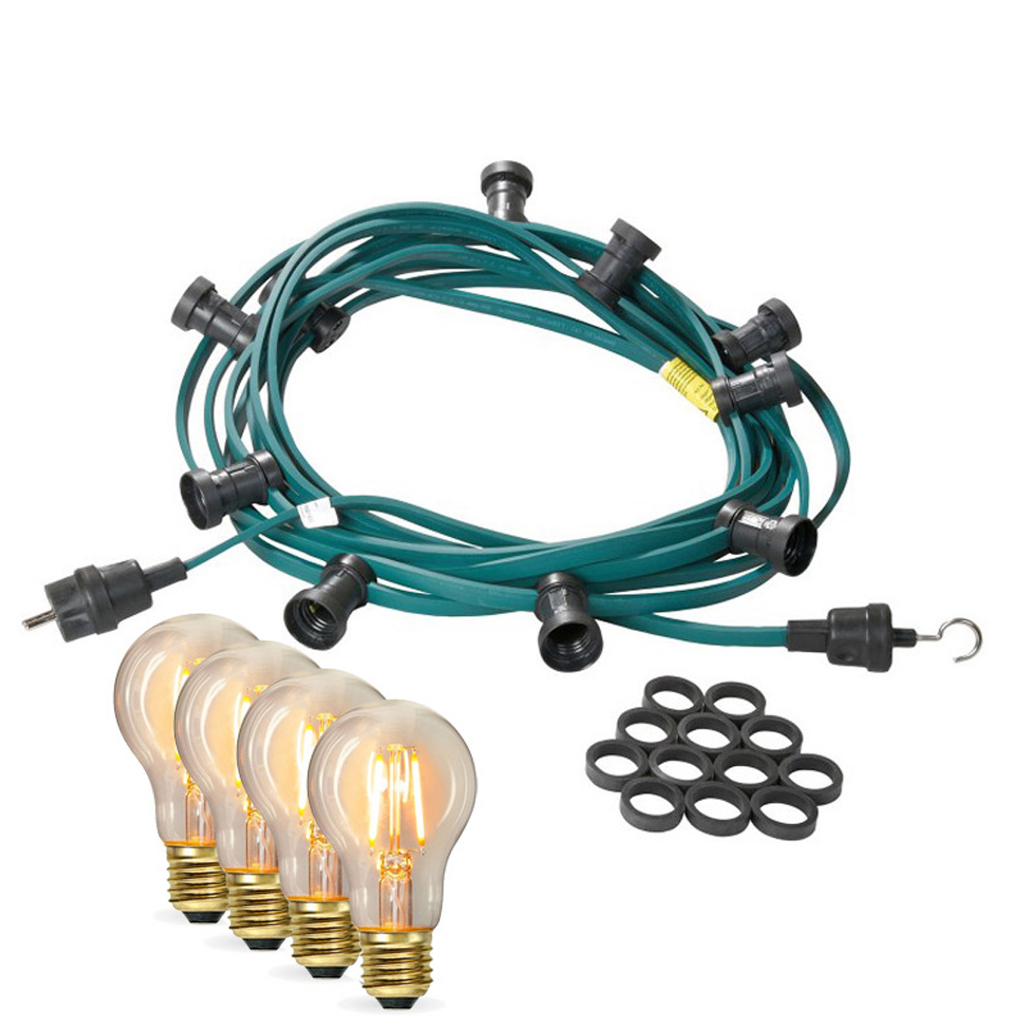 Illu-/Partylichterkette 20m - Außenlichterkette grün - Made in Germany - 30x Edison LED Filament Illu-/Partylichterkette 20m - Außenlichterkette grün - Made in Germany - 30x Edison LED Filament