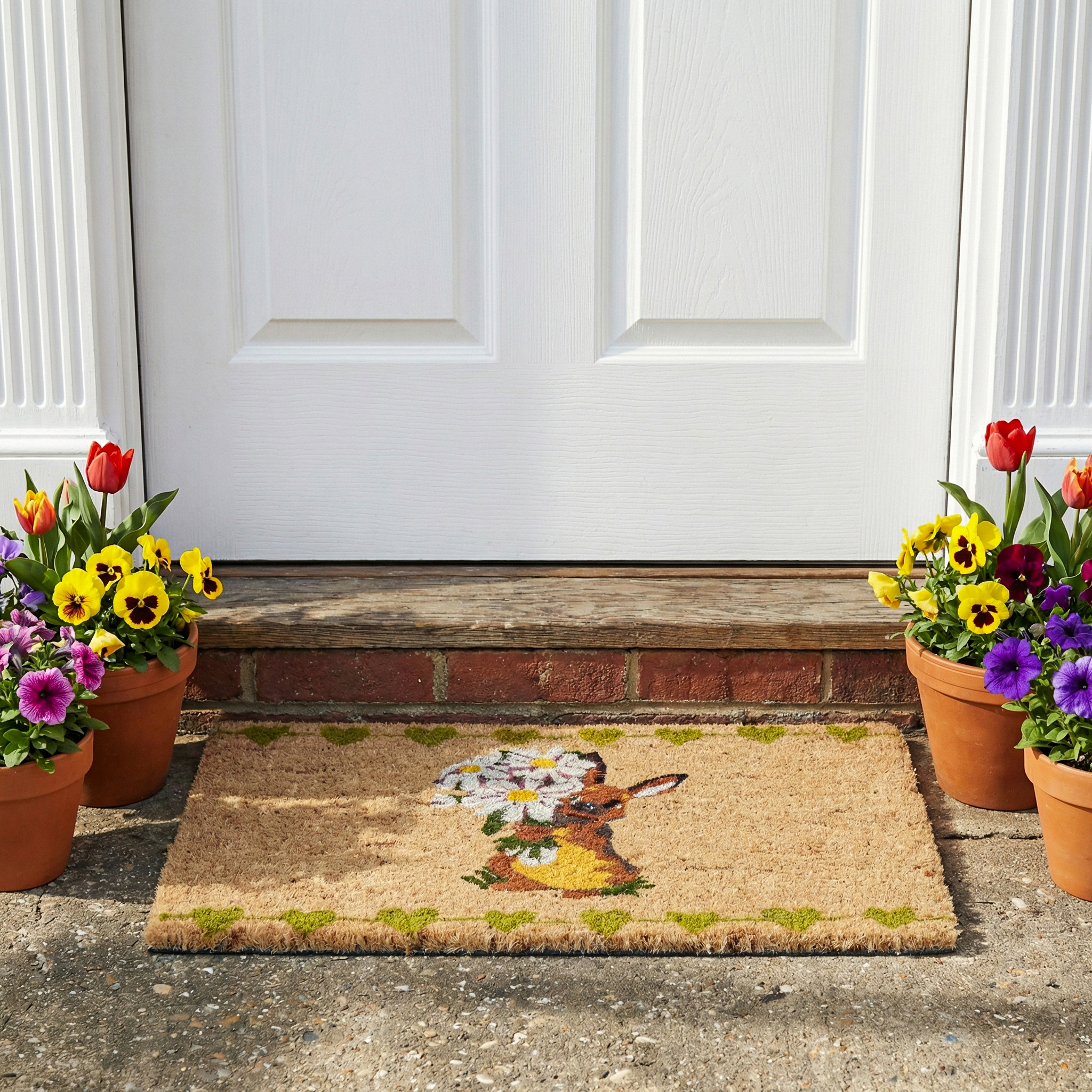 Fußmatte Hase mit Blumenstraß - Schmutzfangmatte - Kokosfaser - L: 60cm - B: 40cm