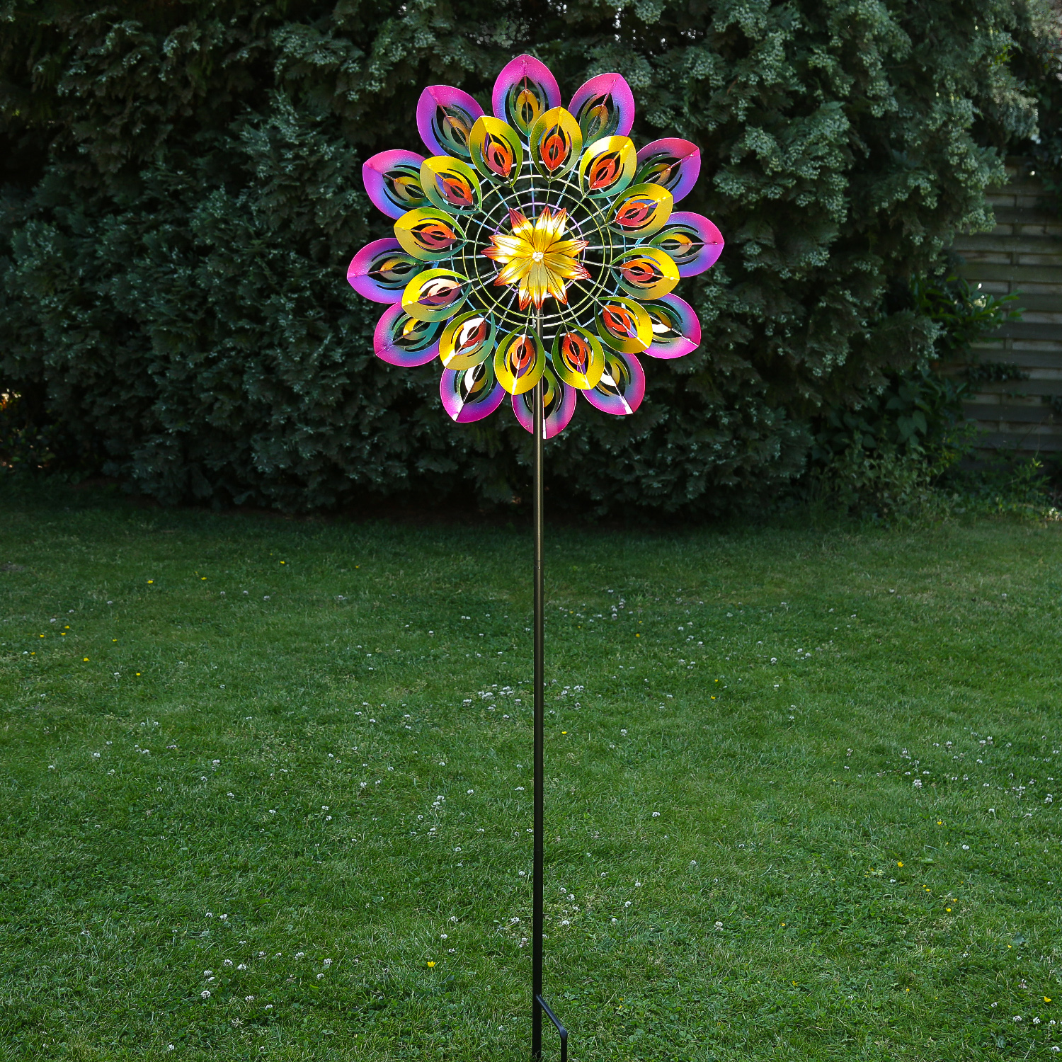 Doppel Windrad - Gartendeko - Metall - Erdspieß - H: 1,83m - bunt
