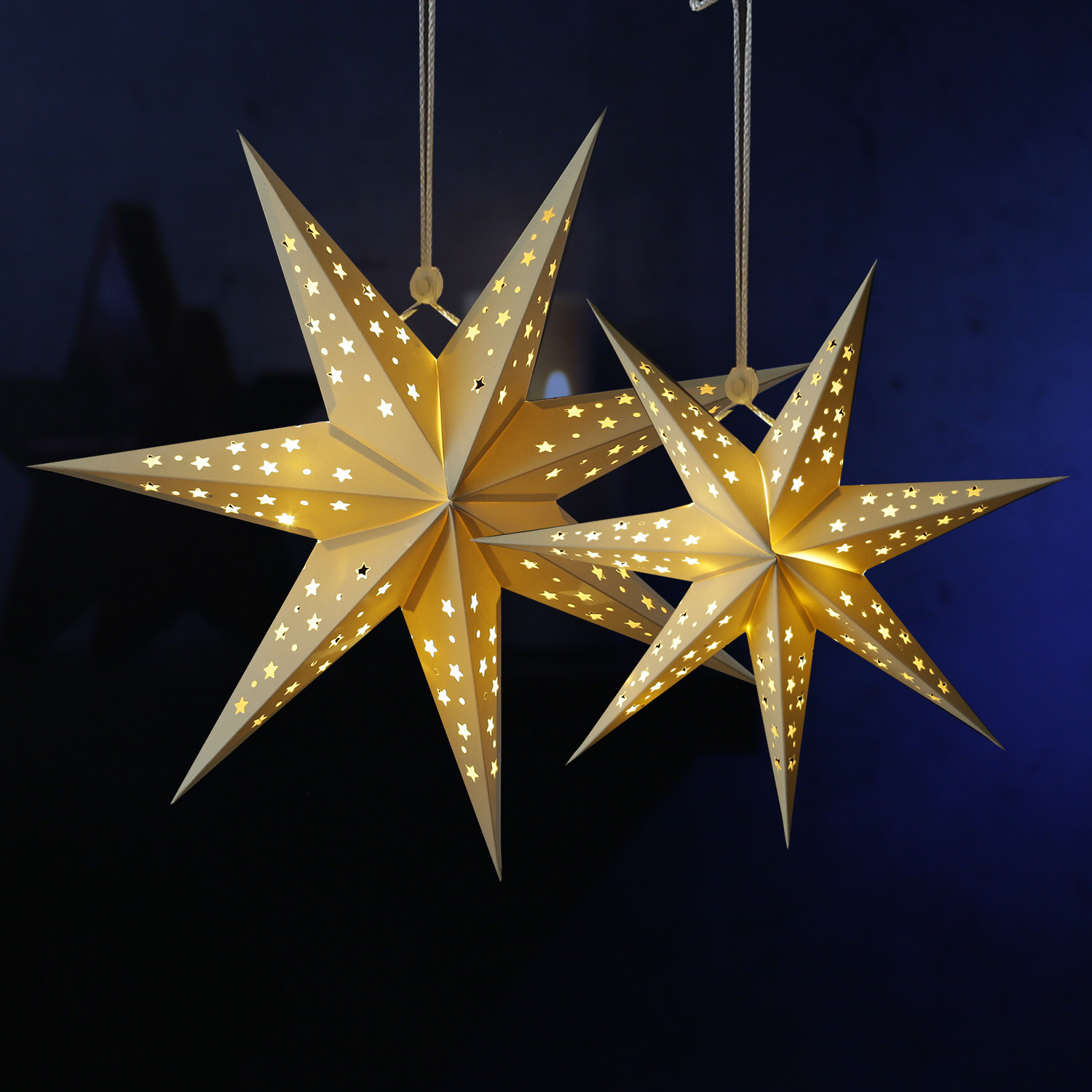 LED Papierstern mit Stoffbezug - Samtstern - 7-zackig - 10LED - D: 60cm - Batterie - Timer - weiß LED Papierstern mit Stoffbezug - Samtstern - 7-zackig - 10LED - D: 60cm - Batterie - Timer - weiß