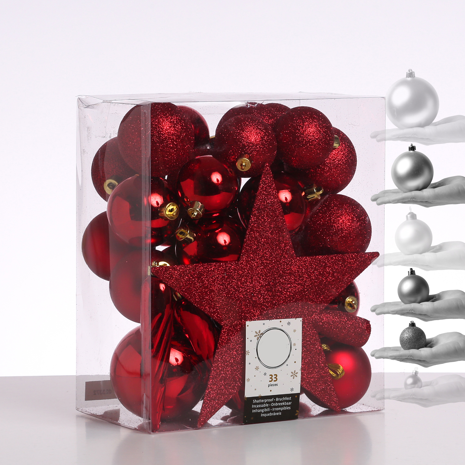 Christbaumkugel - Weihnachtsbaumkugel - bruchfest - glänzend, matt und glitzernd - rot - 33er Set Christbaumkugel - Weihnachtsbaumkugel - bruchfest - glänzend, matt und glitzernd - rot - 33er Set