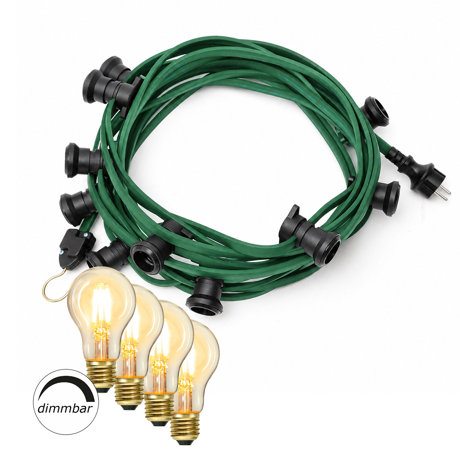 Illu-/Partylichterkette 10m - Außenlichterkette grün - 10 dimmbare LED Glühbirnen