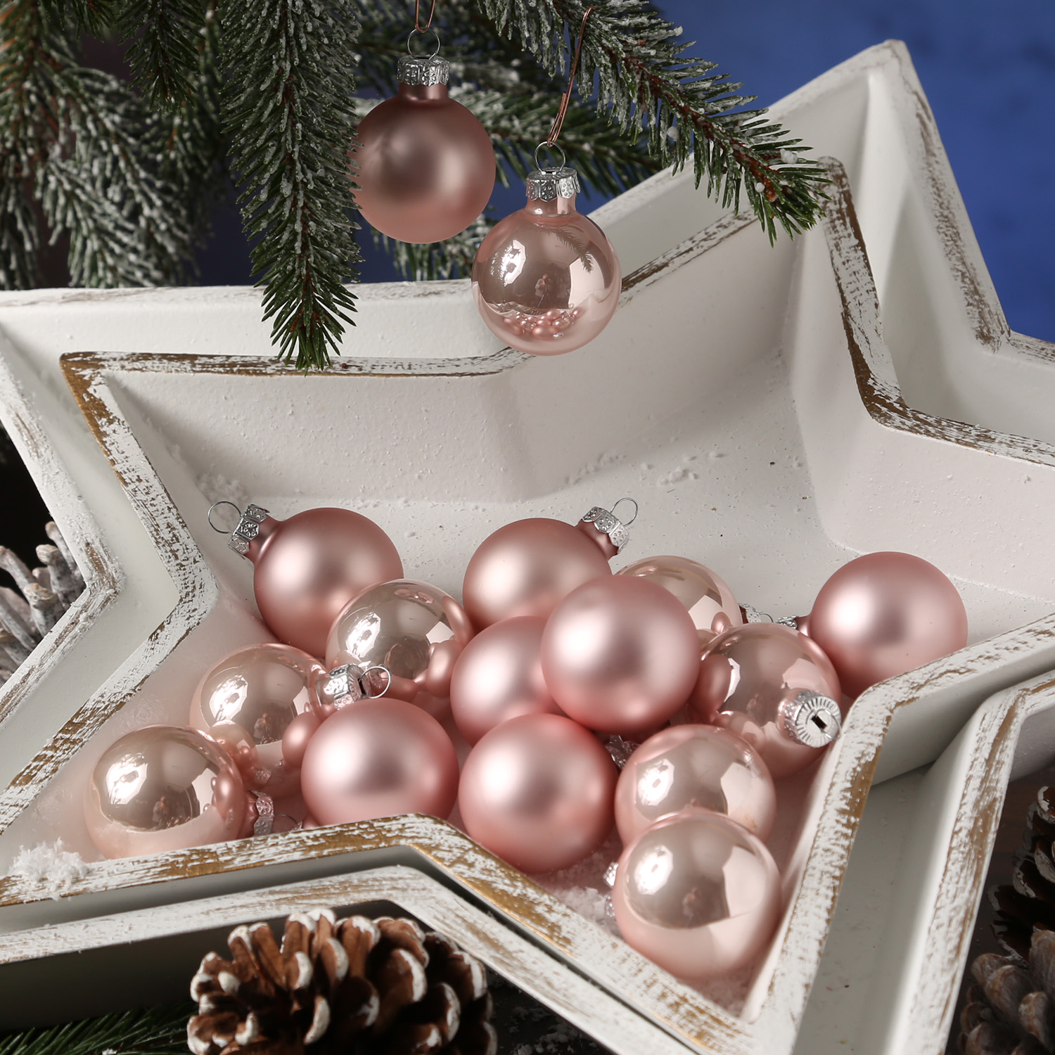 Christbaumkugel - Glas - D: 3,5cm - glänzend und matt - puderrosa - 16er Set