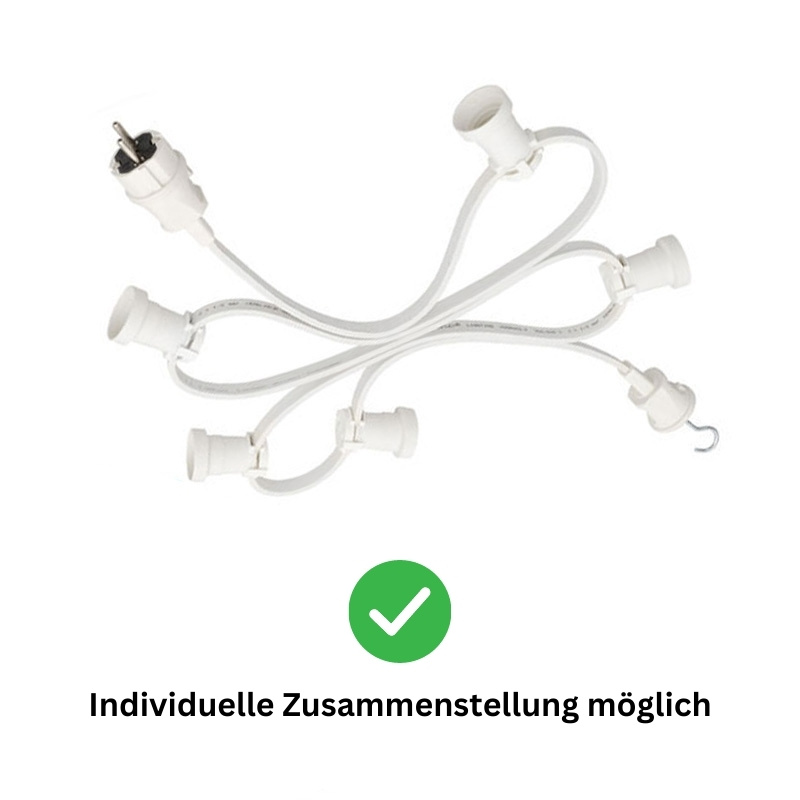 Illu-/Partylichterkette 30m - Außenlichterkette weiß - Made in Germany - 50 x bunte LED Kugellampen Illu-/Partylichterkette 30m - Außenlichterkette weiß - Made in Germany - 50 x bunte LED Kugellampen