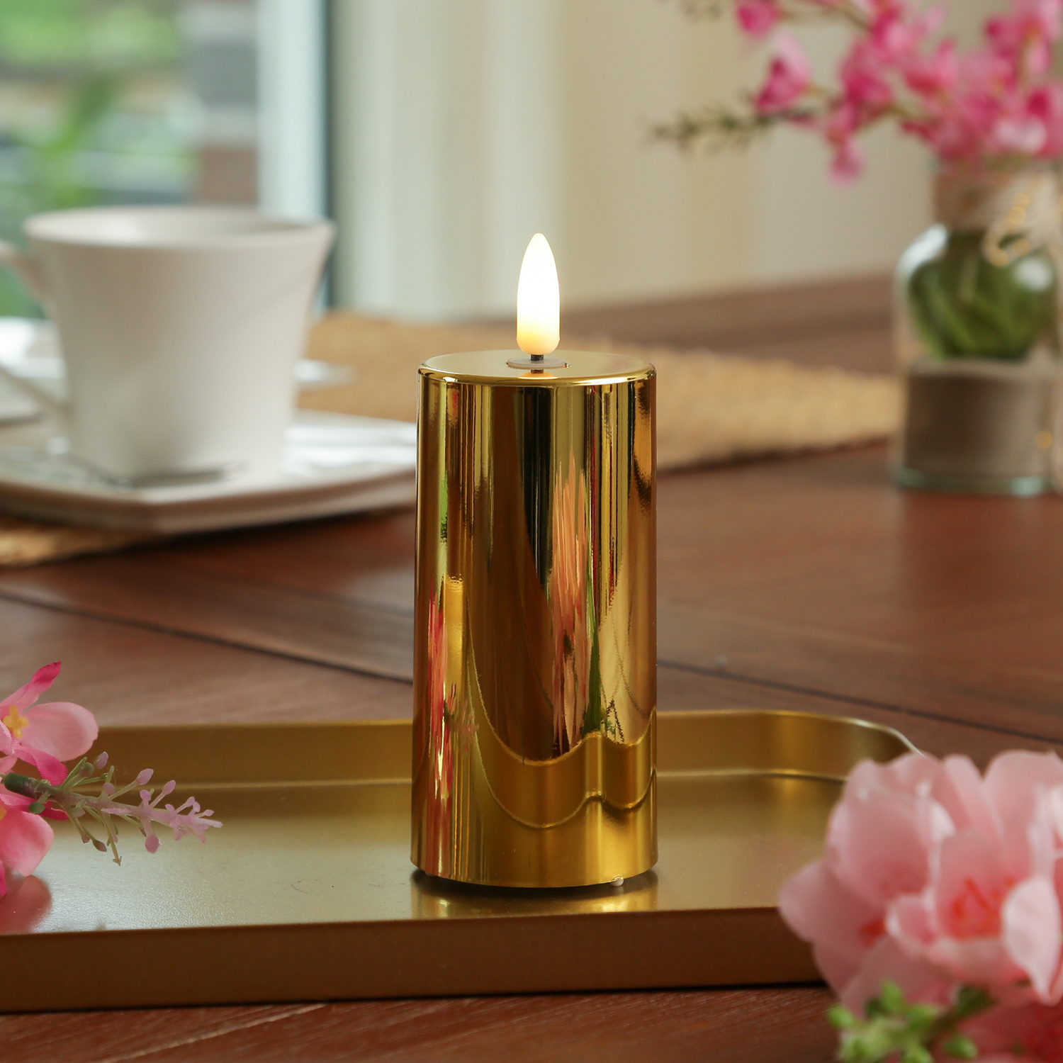 LED Kerze - Kunststoff - 3D Flamme - Timer - H: 12,5cm - D: 5cm - gold glänzend LED Kerze - Kunststoff - 3D Flamme - Timer - H: 12,5cm - D: 5cm - gold glänzend