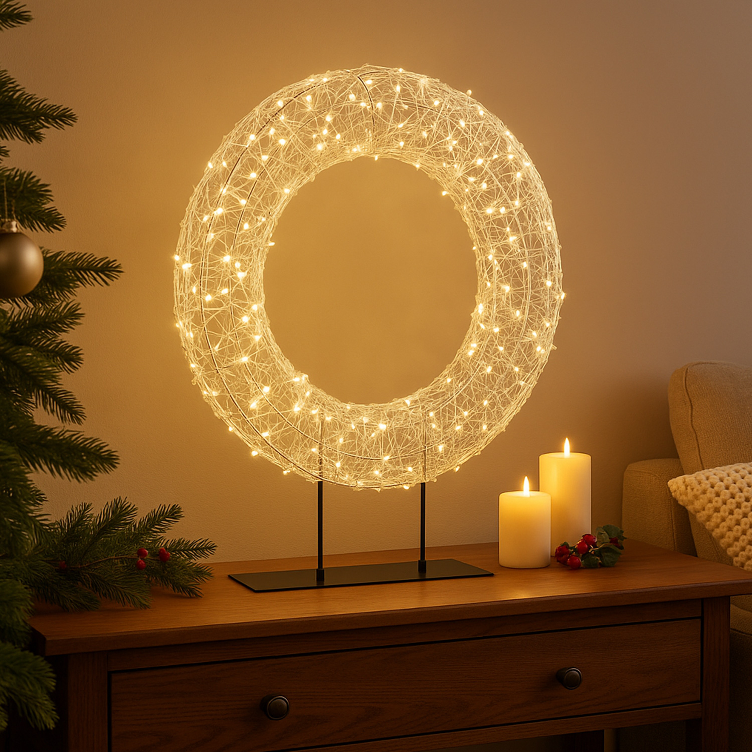 LED Kranz - Leuchtkranz stehend - 500 warmweiße LED - H: 51cm - Timer - für Innen/Außen LED Kranz - Leuchtkranz stehend - 500 warmweiße LED - H: 51cm - Timer - für Innen/Außen