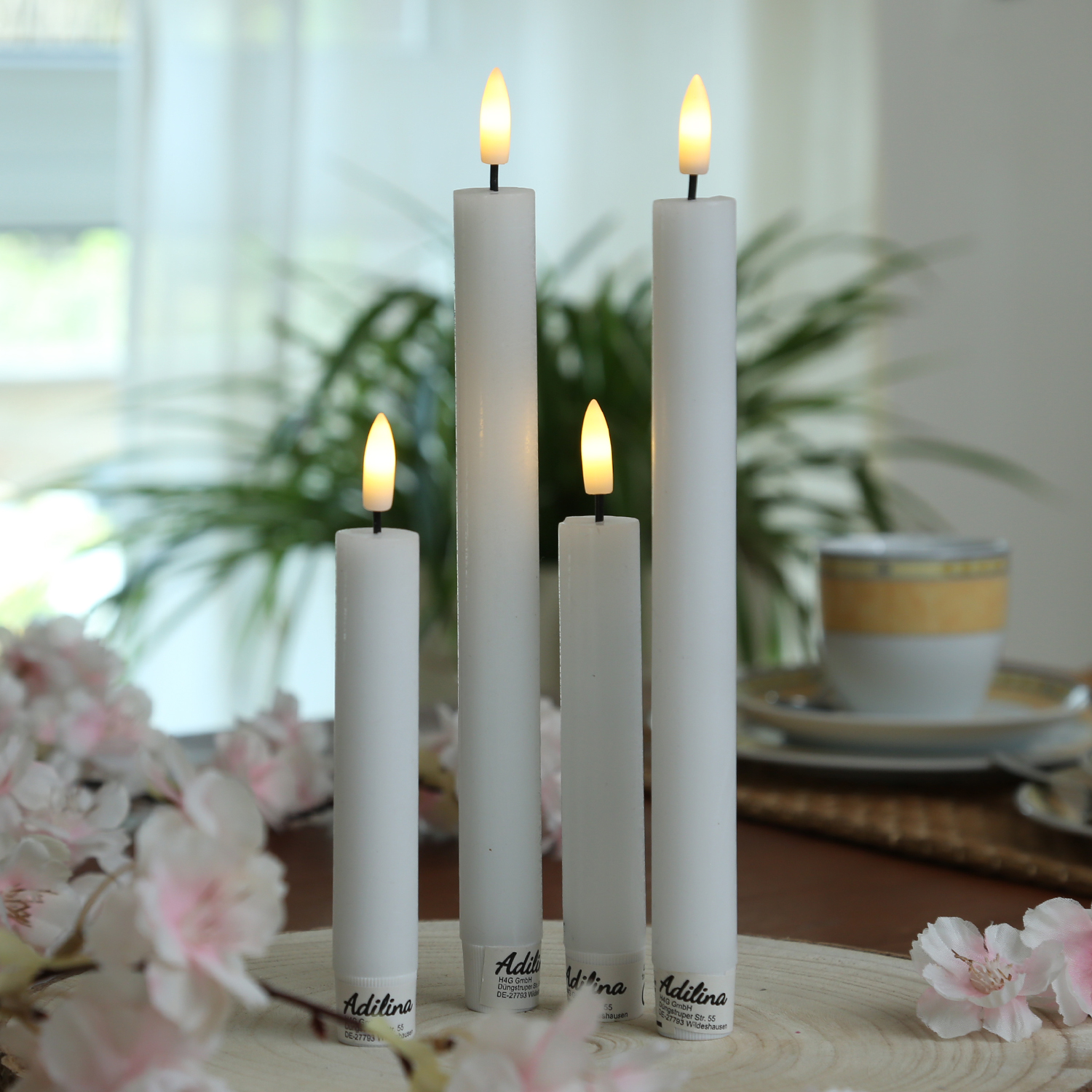 LED Stabkerzen LINA - Rustik-Optik - Echtwachs - 3D Flamme - H: 24cm - Timer - weiß - 2er Set