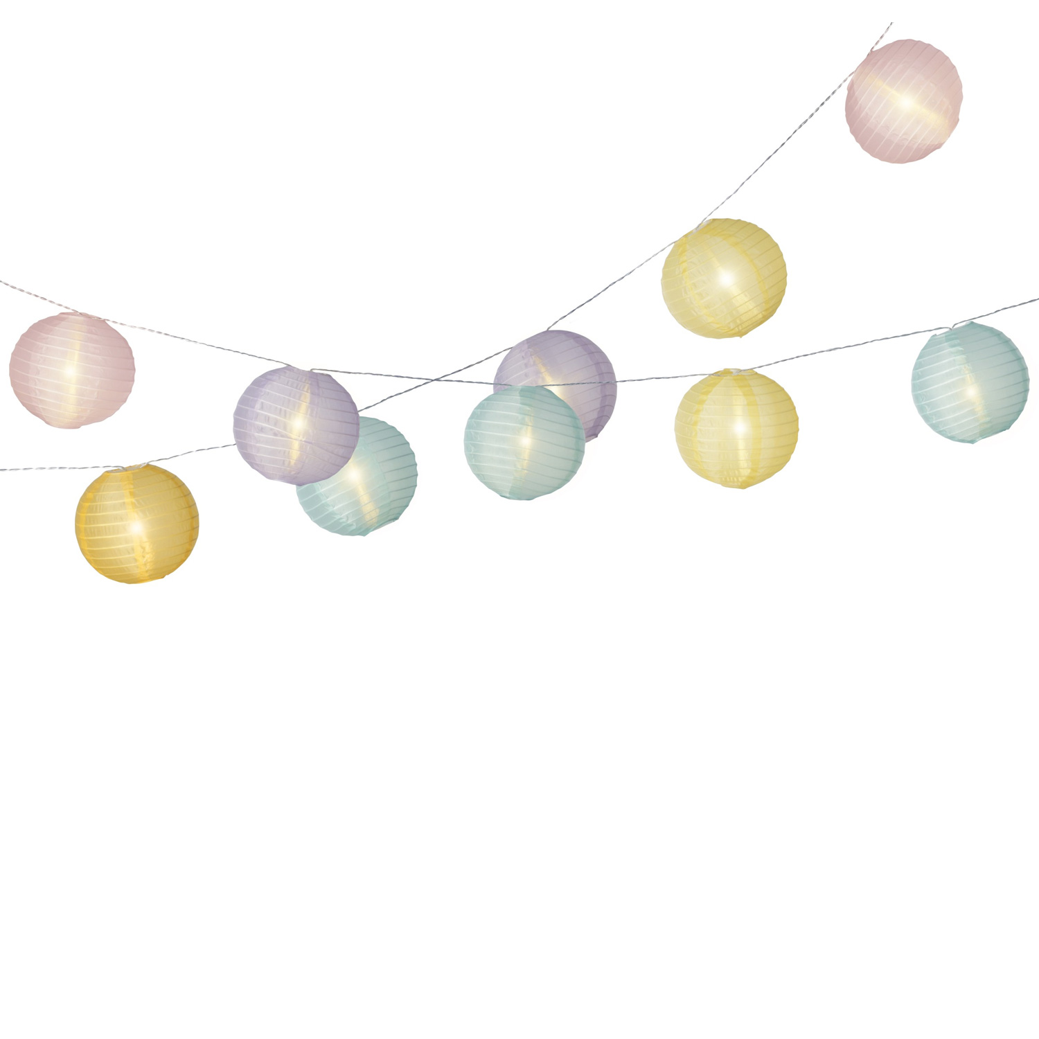 LED Lichterkette LAMPIONS - 15 pastellfarbene XL Lampions - L: 7m - Timer - für Innen/Außen