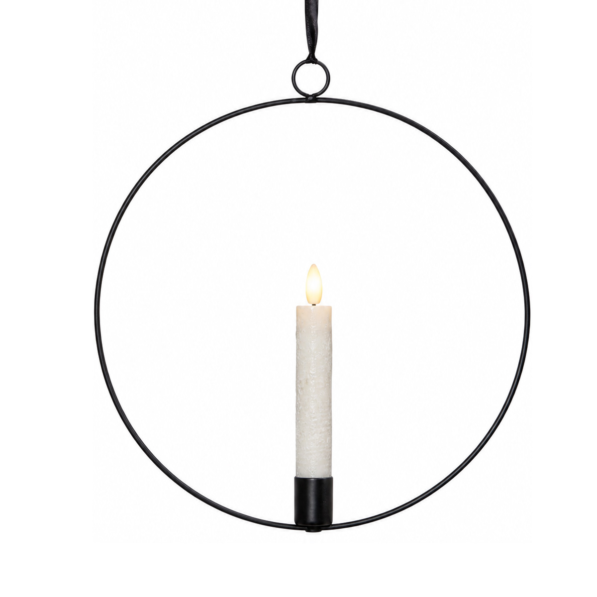 Dekoring mit LED Kerze - Fensterdeko zum Hängen - D- 28-5cm - Timer - Batterie - schwarz