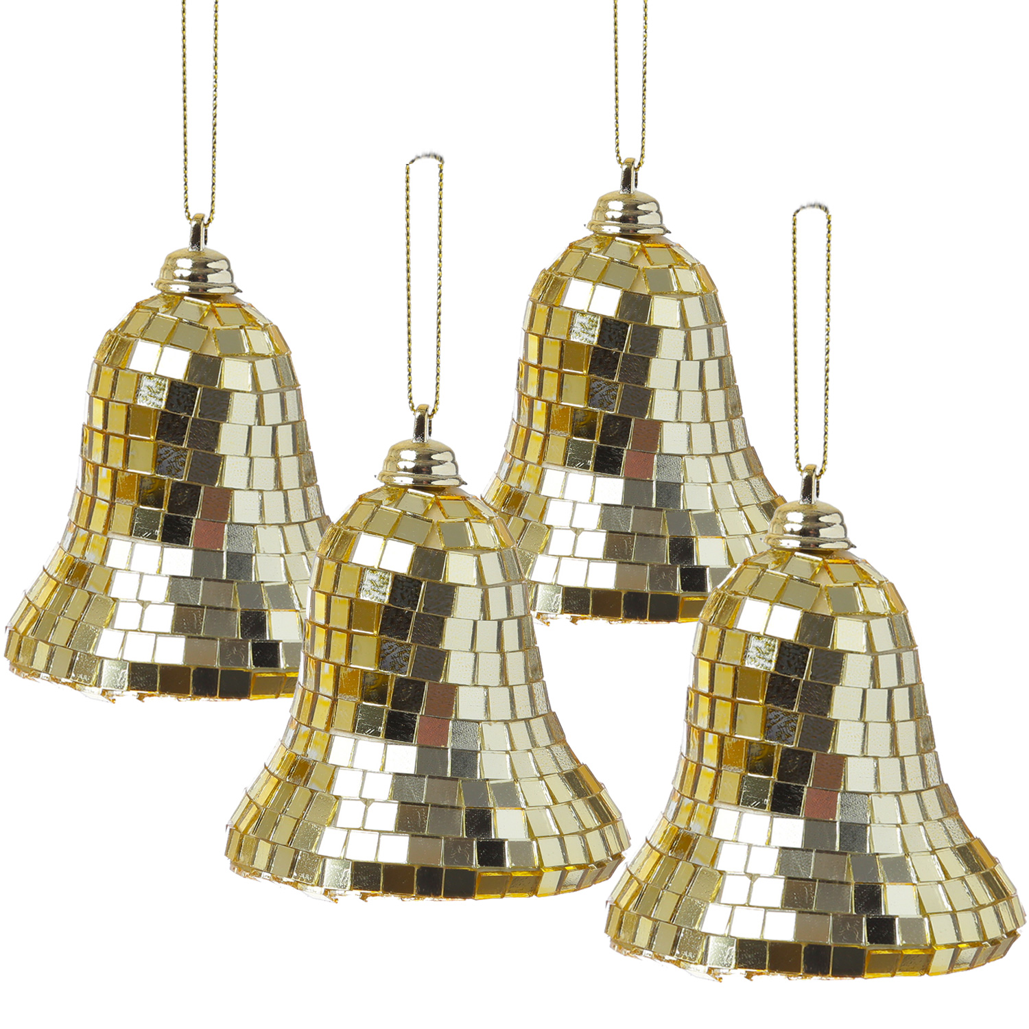 Christbaumschmuck Glocken - Weihnachtsbaumschmuck im Discokugel Look - H: 8cm - gold - 4er Set Christbaumschmuck Glocken - Weihnachtsbaumschmuck im Discokugel Look - H: 8cm - gold - 4er Set