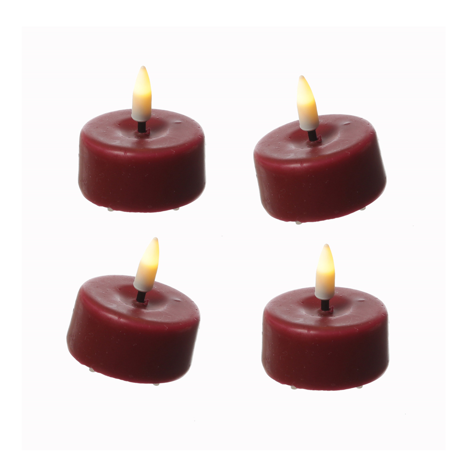 LED Mini Teelichter MIA - realistische 3D Flamme - D: 3,5cm - mit Batterien - bordeauxrot - 4 Stück