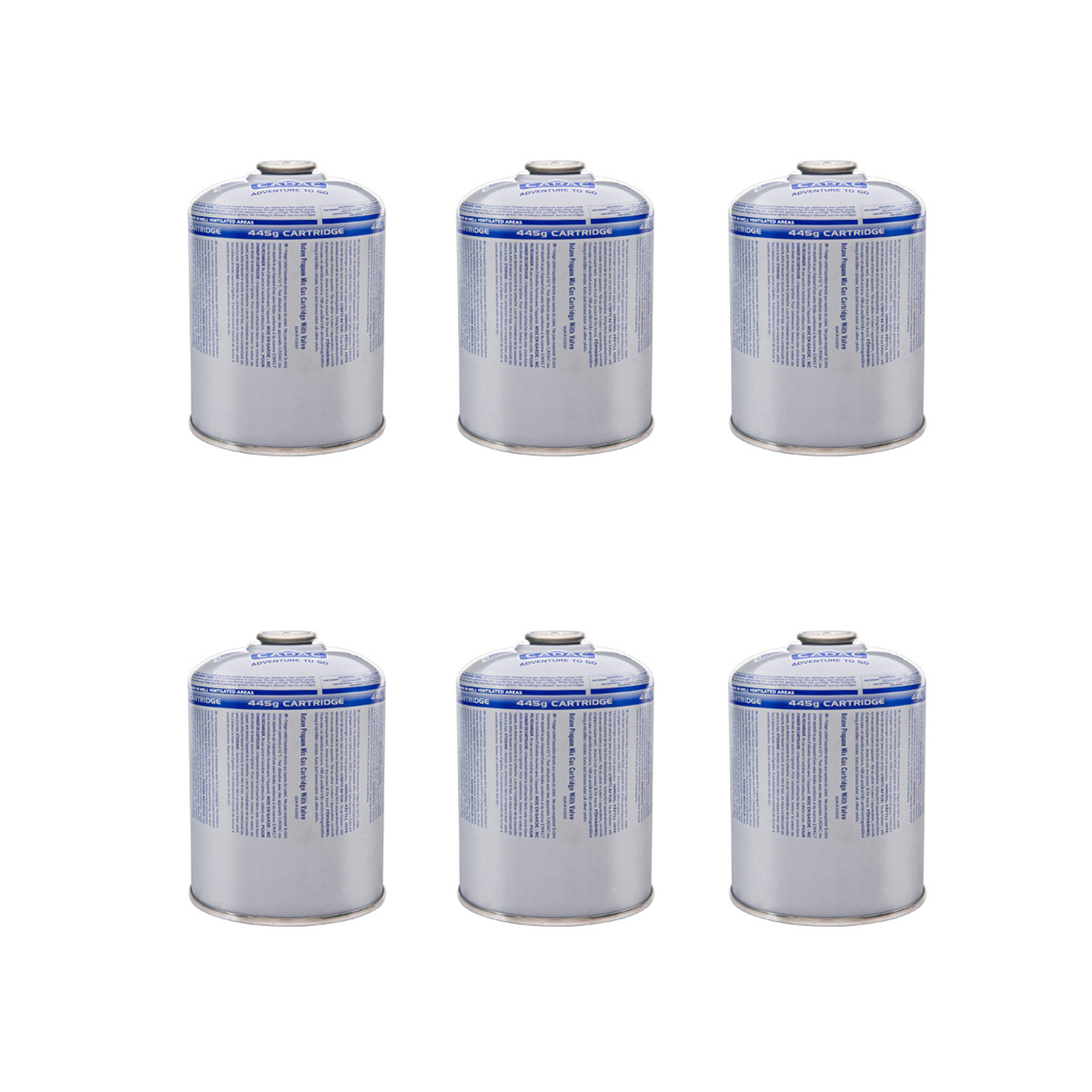 CADAC CA445  6er Set - Ventil-Gas-Kartusche  (445g Butan-Propan-Gemisch) - EN417 Gewinde
