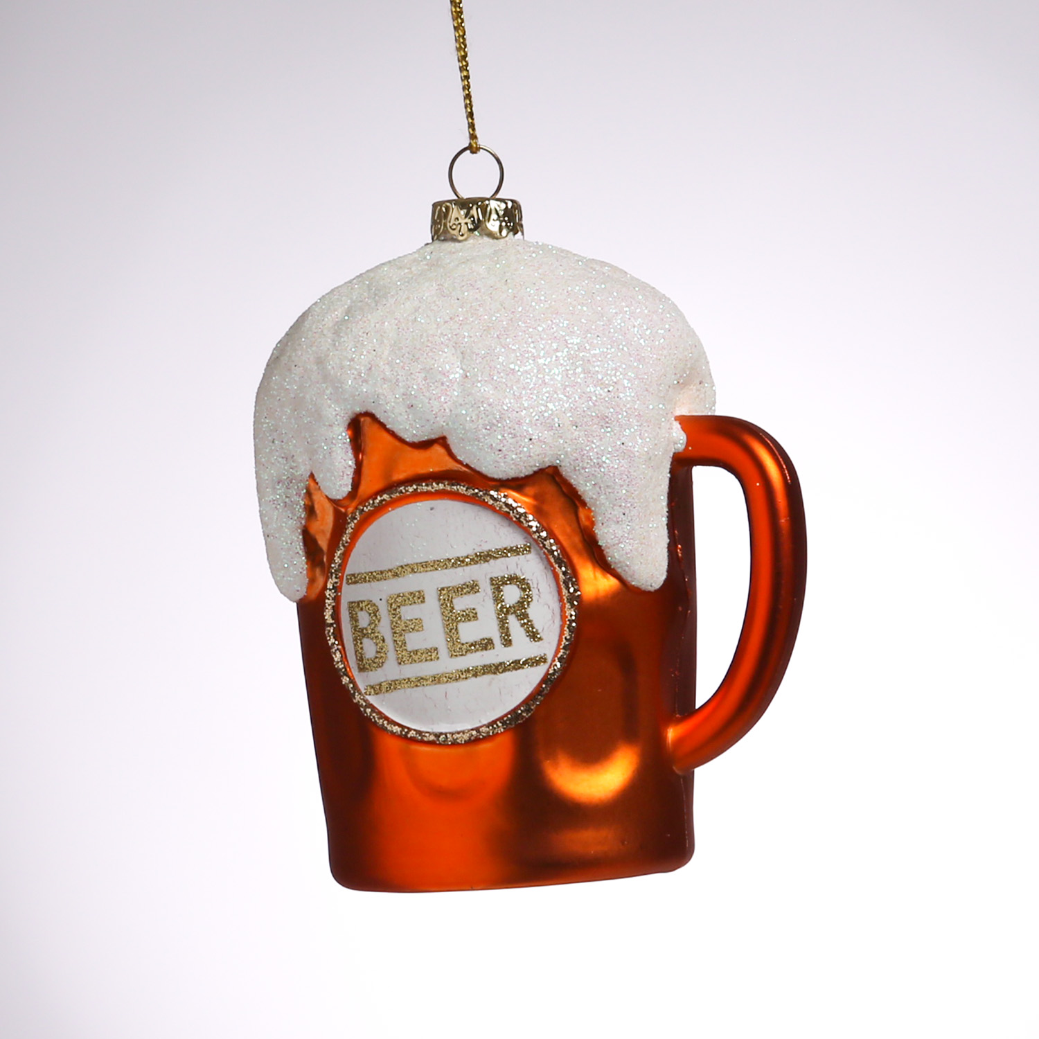 Weihnachtsbaumschmuck BIERGLAS - bruchfest - inkl. Aufhänger - H: 10,2cm - orange, weiß