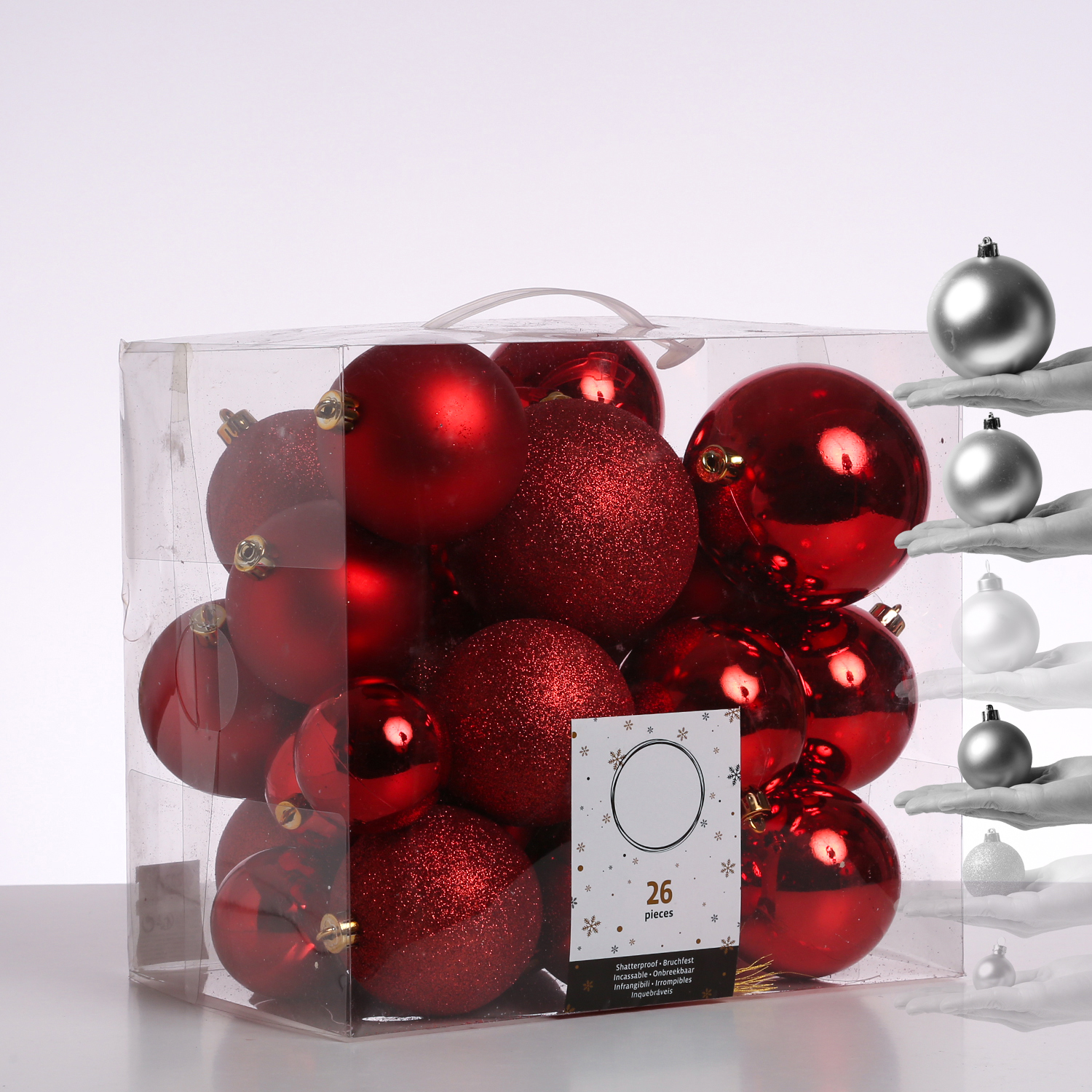 Christbaumkugel - Weihnachtsbaumkugel  - bruchfest - glänzend, matt und glitzernd - rot - 26er Set Christbaumkugel - Weihnachtsbaumkugel  - bruchfest - glänzend, matt und glitzernd - rot - 26er Set