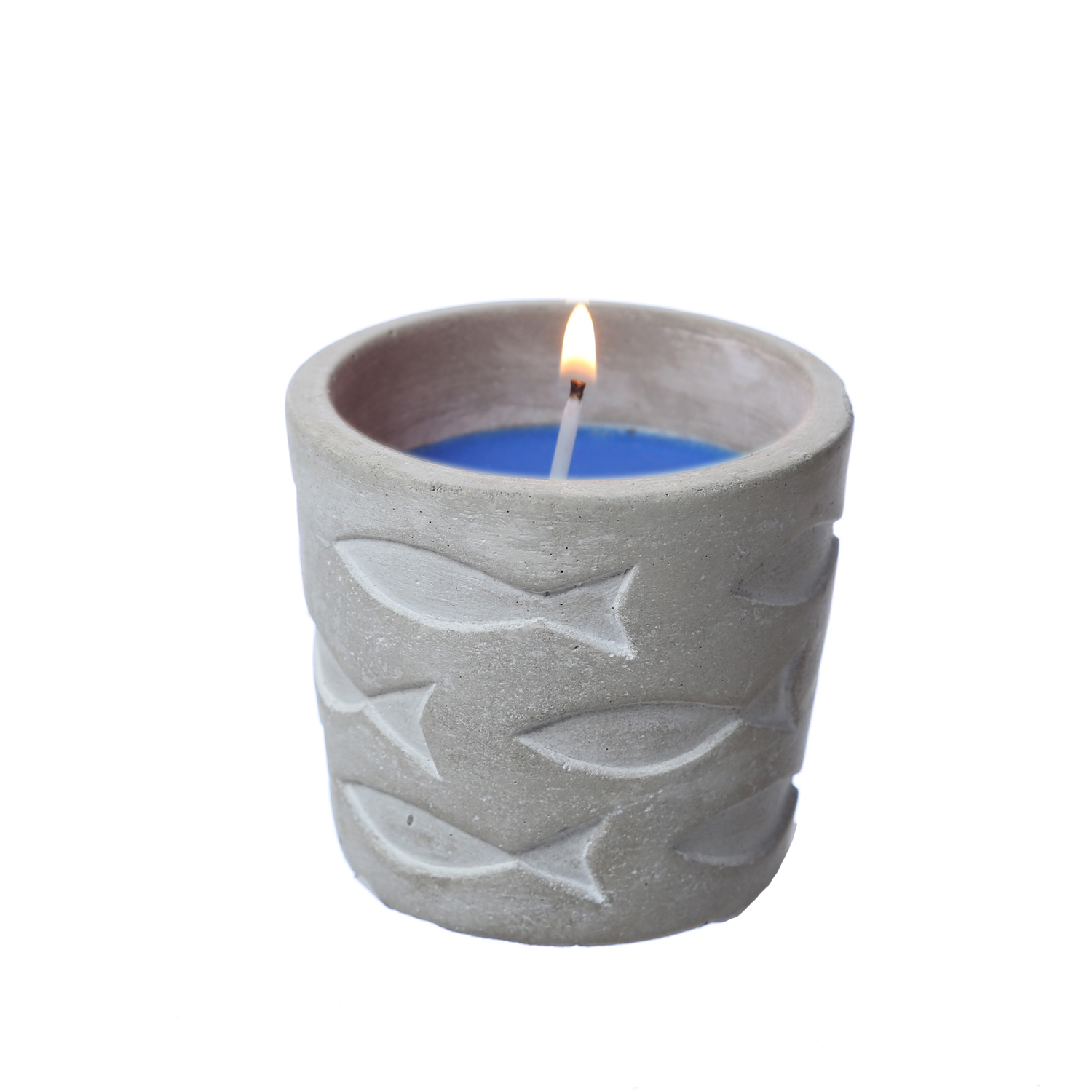 Duftkerze CITRONELLA - Echtwachs in Betontopf - Fischmuster - H: 7cm - gegen Stechmücken - blau Duftkerze CITRONELLA - Echtwachs in Betontopf - Fischmuster - H: 7cm - gegen Stechmücken - blau