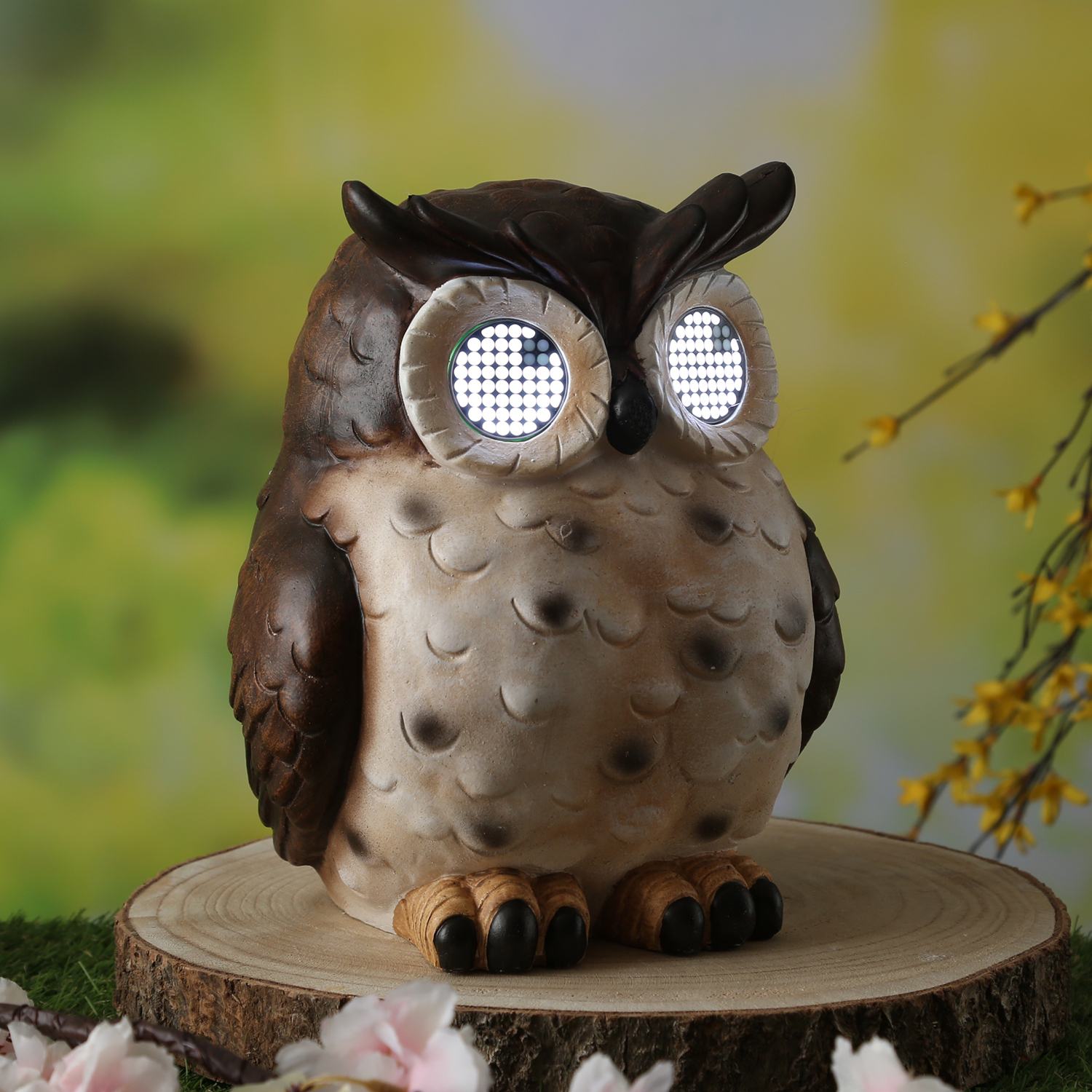 LED Solar Eule mit blizelnden und rollenden Augen - Gartenfigur - H: 23,5cm - Lichtsensor