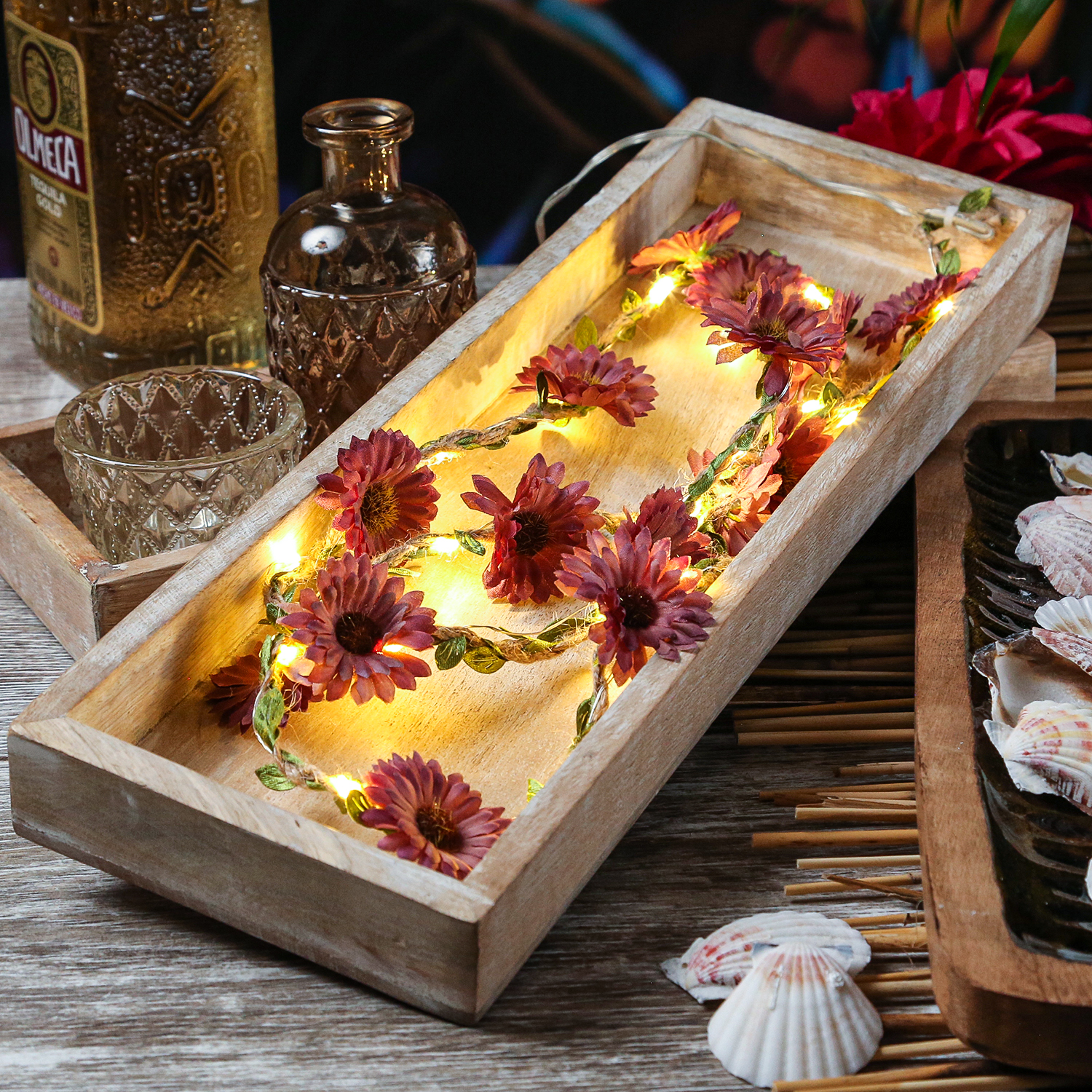 LED Lichterkette Blumen - 20 warmweiße LED - Batterie - Timer - L: 1,45m - für Außen - rot/lila LED Lichterkette Blumen - 20 warmweiße LED - Batterie - Timer - L: 1,45m - für Außen - rot/lila