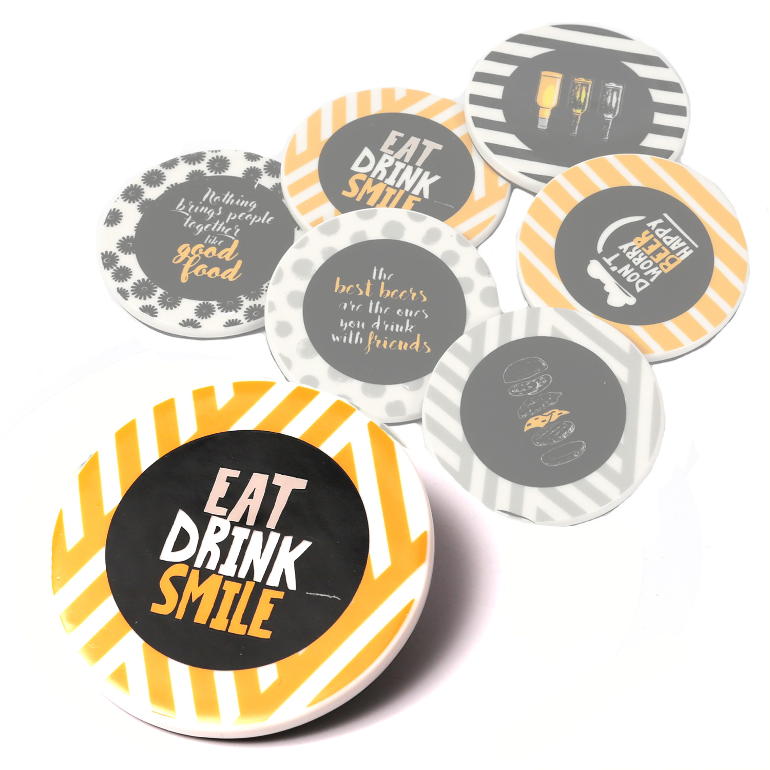 Untersetzer aus Keramik mit SMILE Aufschrift - D: 9cm - rund