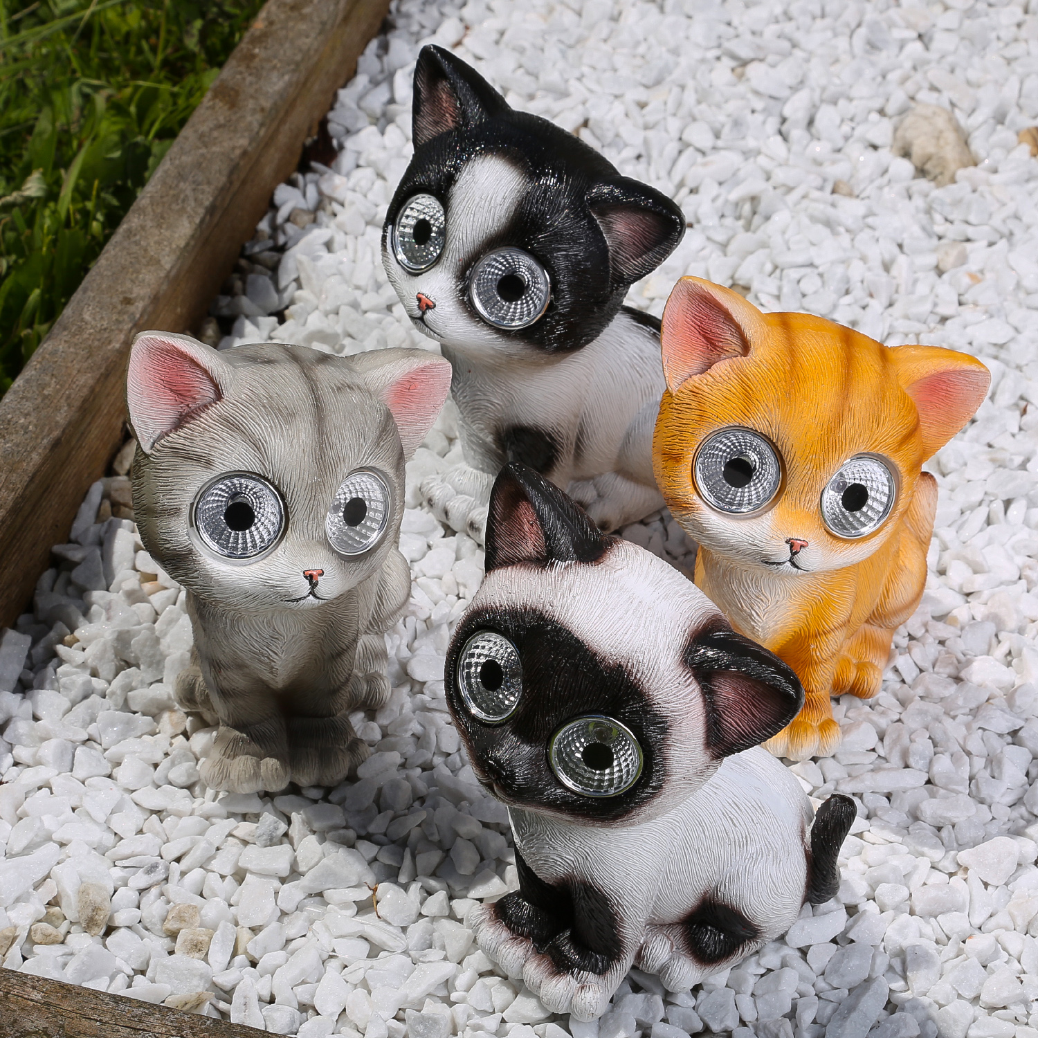 LED Solar KATZE FELIX - Gartenfigur - 2 kaltweiße LED - H: 16cm - grau gestreift