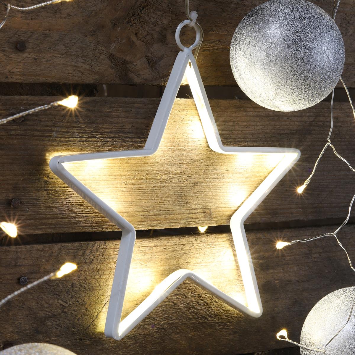 LED Stern - Fensterleuchter - 15 neutralweiße LED - Batteriebetrieb - Indoor - Metall - weiß LED Stern - Fensterleuchter - 15 neutralweiße LED - Batteriebetrieb - Indoor - Metall - weiß