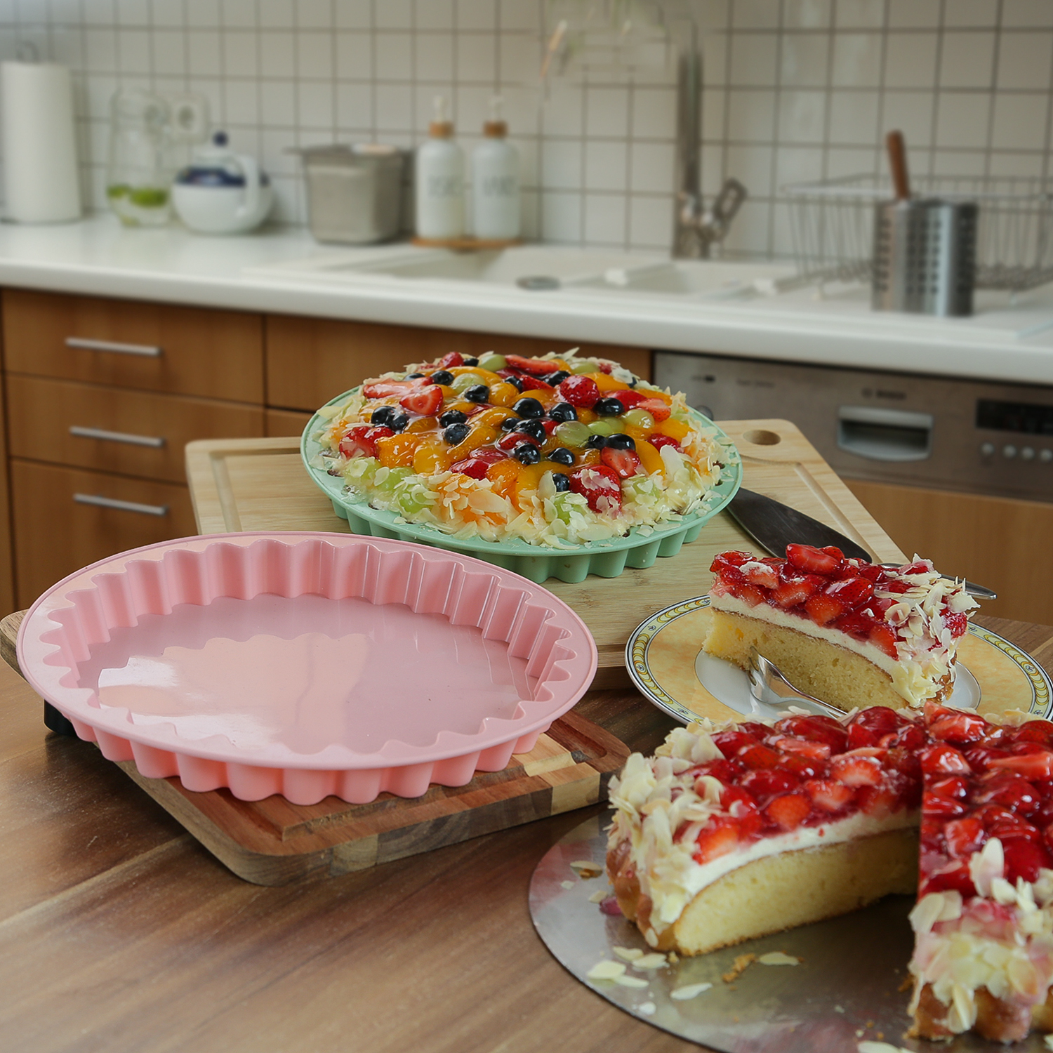 Backform - Kuchenform - Tarteform - Silikon - rund - D: 26,5cm - rosa