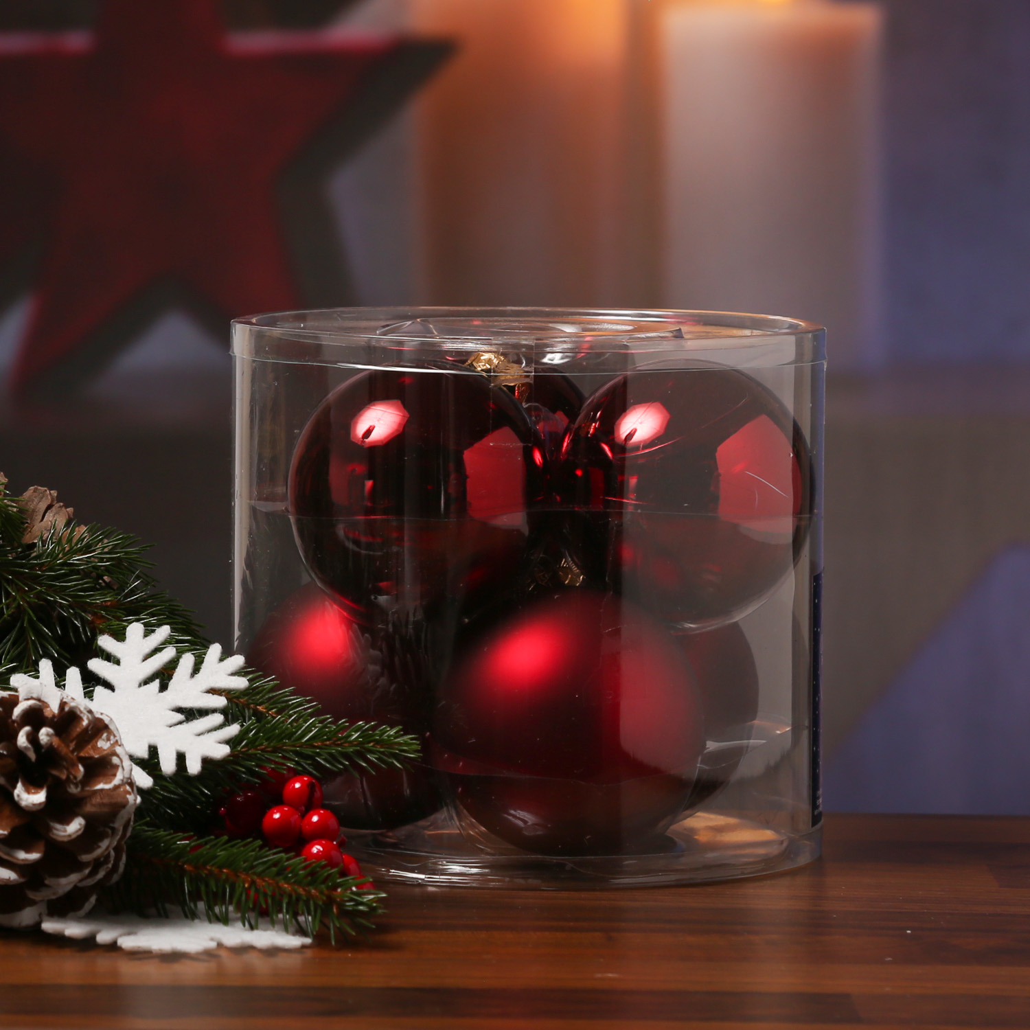 Christbaumkugel - Weihnachtsbaumkugel - Glas - D: 8cm - glänzend und matt - weinrot - 6er Set