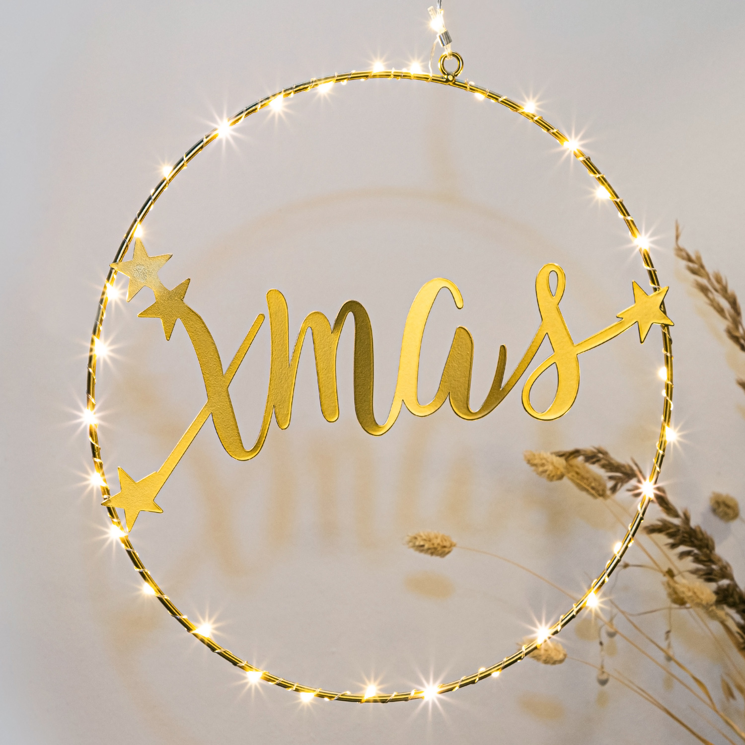 LED Lichtkranz XMAS - Dekoring - 44 warmweiße LED - D: 30cm - Batteriebetrieb - gold LED Lichtkranz XMAS - Dekoring - 44 warmweiße LED - D: 30cm - Batteriebetrieb - gold
