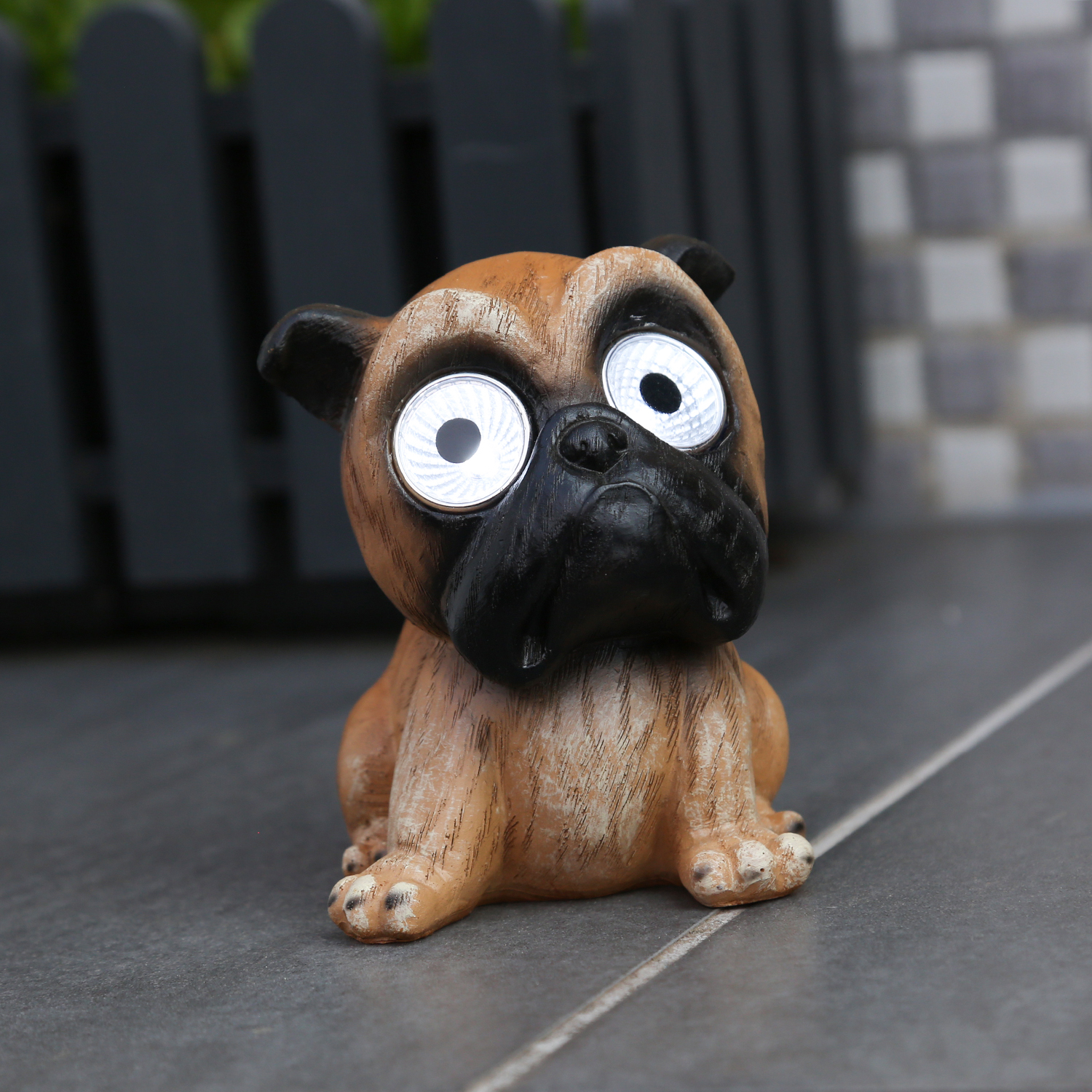 LED Solar Hund KIRA - Gartenfigur - 2 kaltweiße LED - Dämmerungssensor - H: 11cm - braun, schwarz