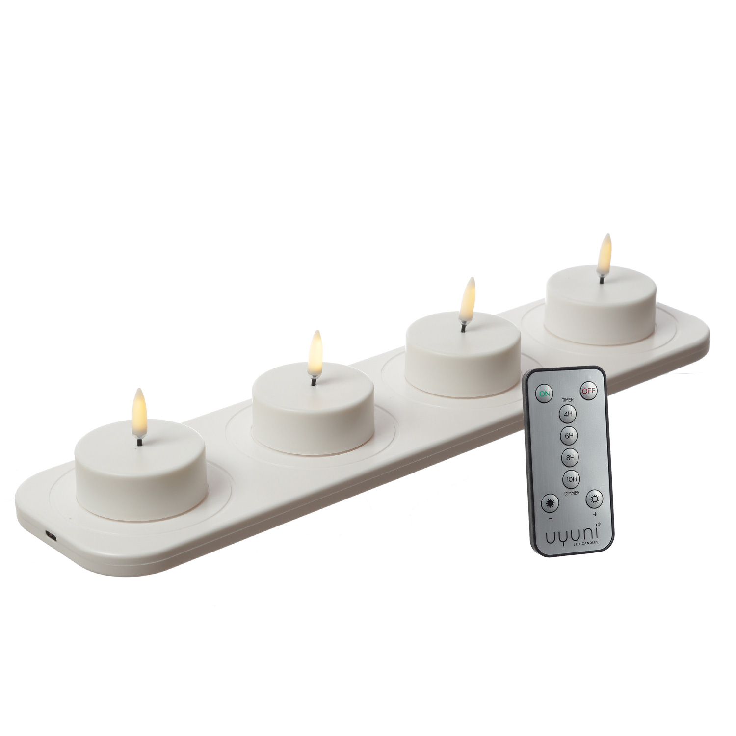 LED Maxi Teelichter - 4 wiederaufladbare LED Teelichter mit Ladestation/Fernb. - Timer - für Außen LED Maxi Teelichter - 4 wiederaufladbare LED Teelichter mit Ladestation/Fernb. - Timer - für Außen