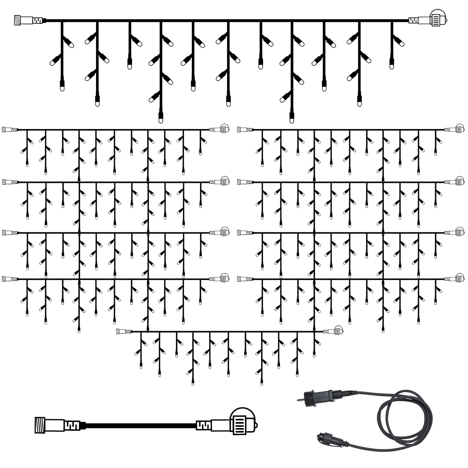 SYSTEM 24 KOMPLETT SET 15m - LED Lichtervorhang Eisregen 15x0,7m - Icicle für Dachrinne, Terrasse