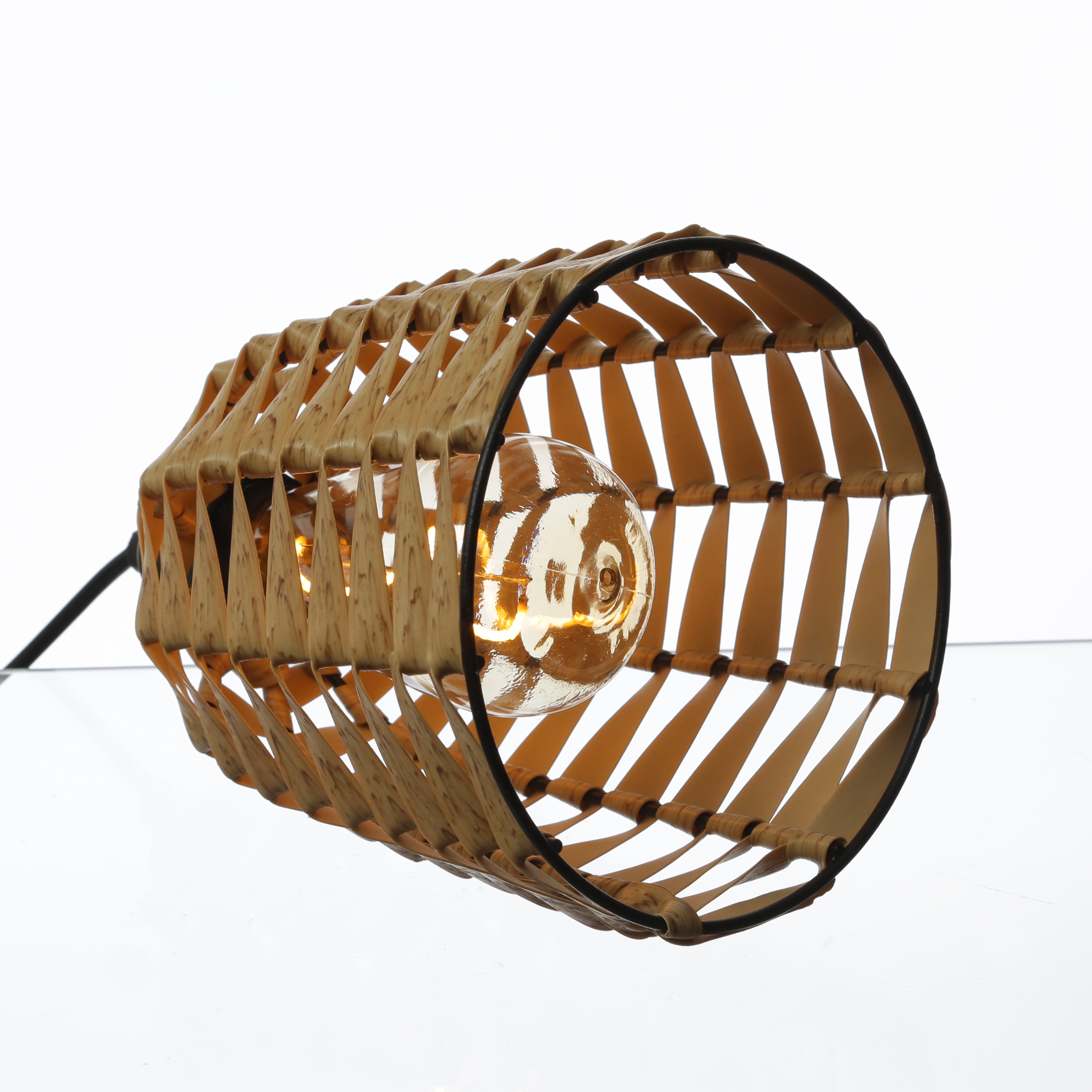 LED Hängeleuchte - Lampenschirm in Rattan-Optik - D: 15cm - Batterie/Timer - outdoor