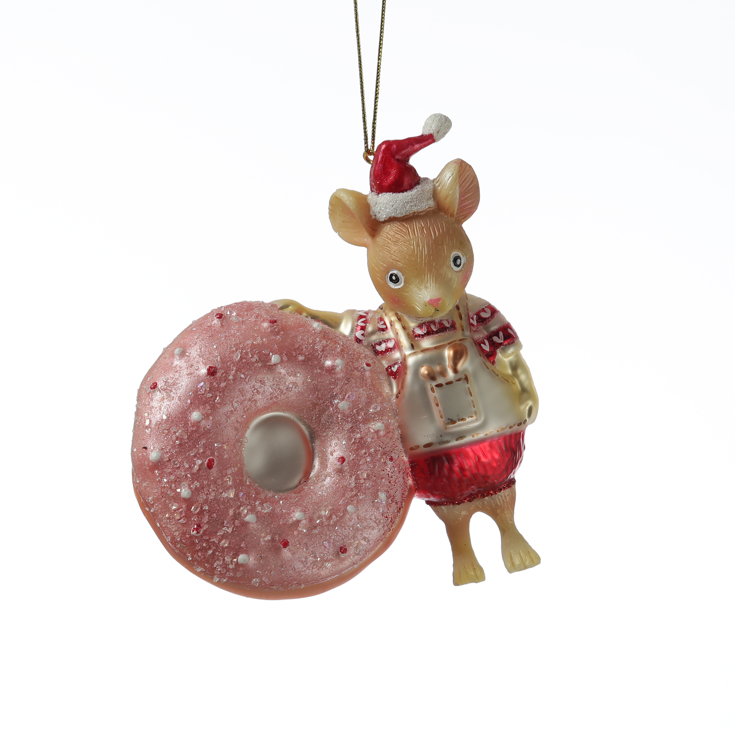 Weihnachtsbaumschmuck Mäuschen mit Donut - Christbaumschmuck - Glas - H: 11,5cm Weihnachtsbaumschmuck Mäuschen mit Donut - Christbaumschmuck - Glas - H: 11,5cm