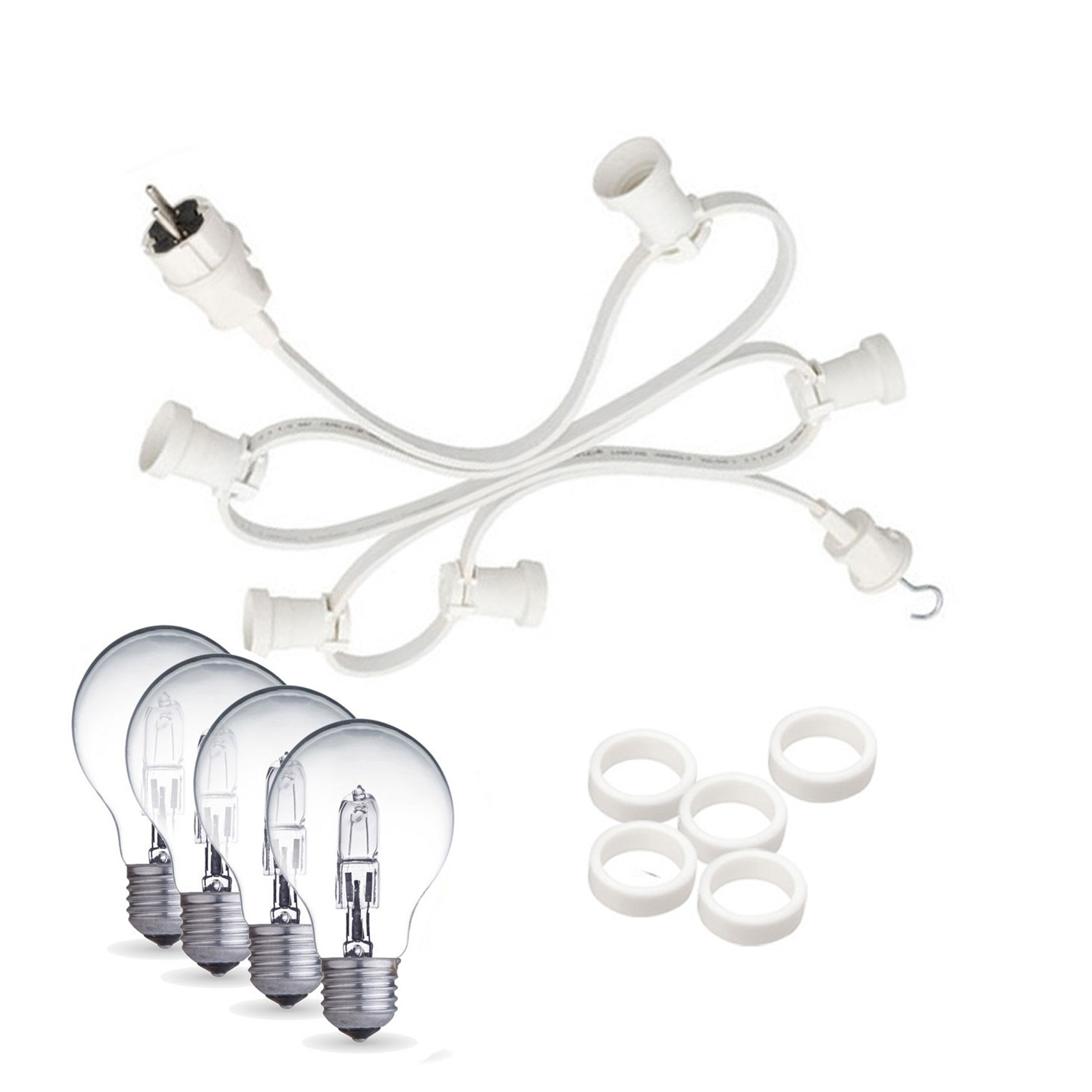 Illu-/Partylichterkette 20m - Außenlichterkette weiß - Made in Germany- 30 dimmbare Halogenlampen