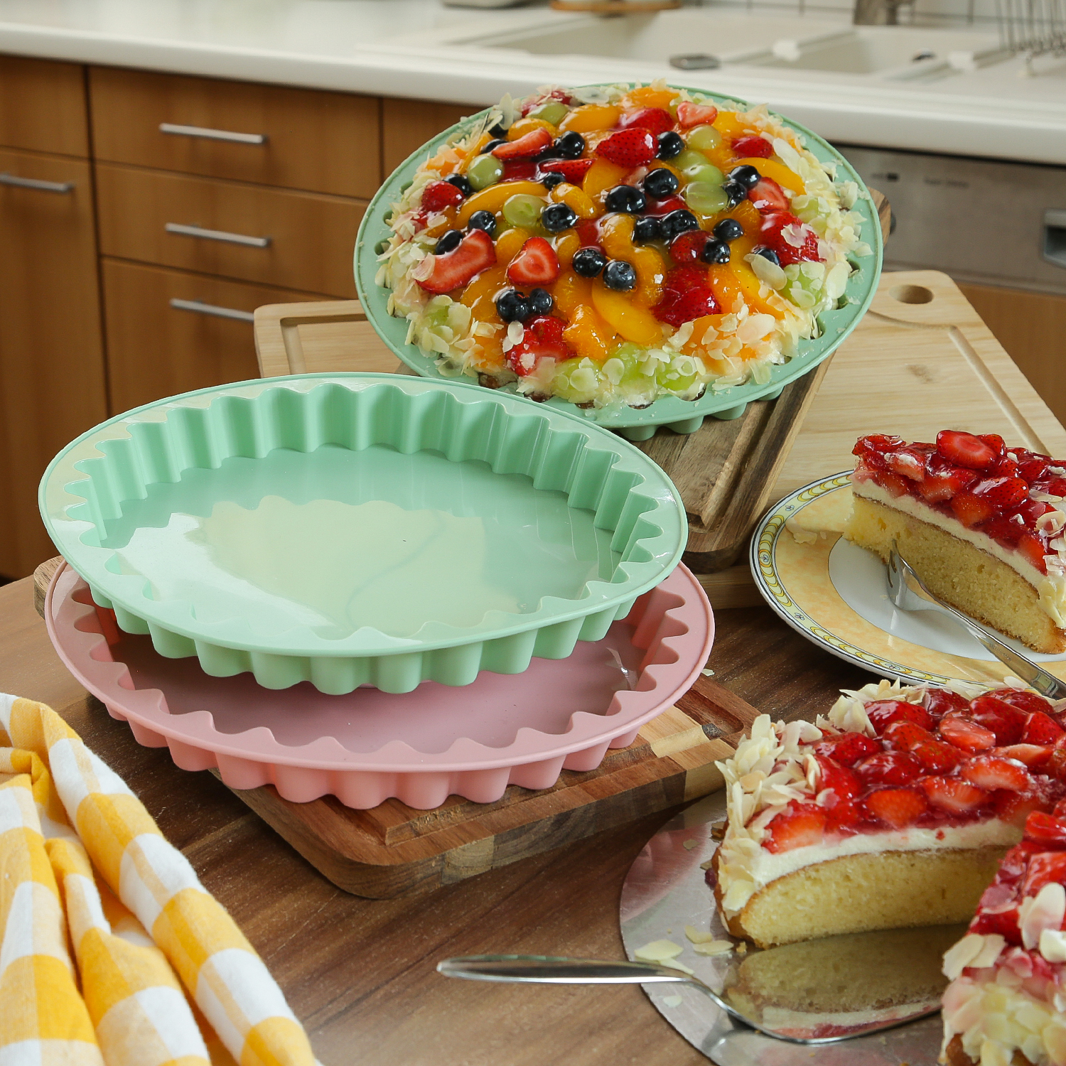 Backform - Kuchenform - Tarteform - Silikon - rund - D: 26,5cm - mintgrün